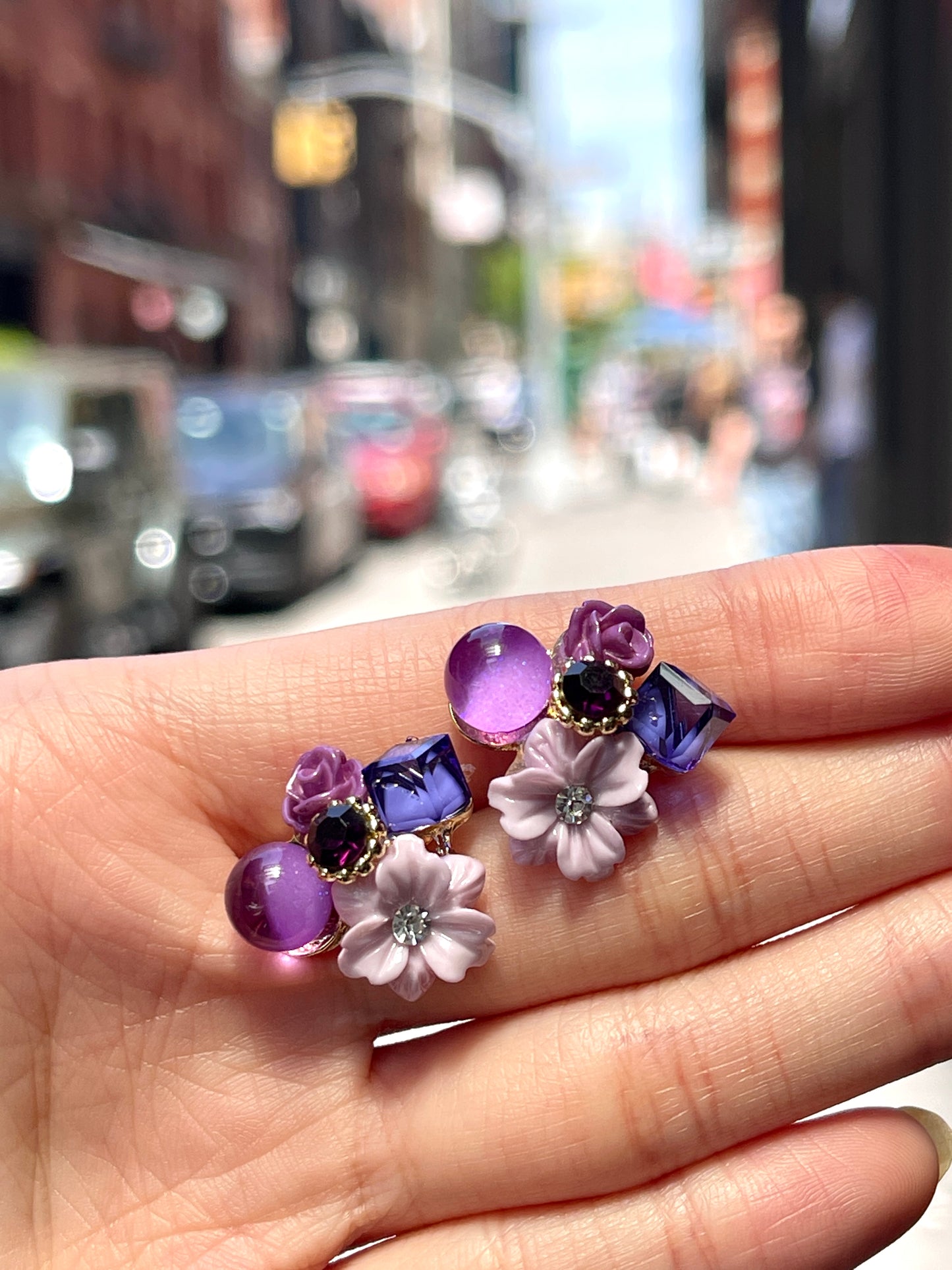 Handmade Violet Purple Floral Wreath Stud Earrings | Healing Crystal Earrings Gift