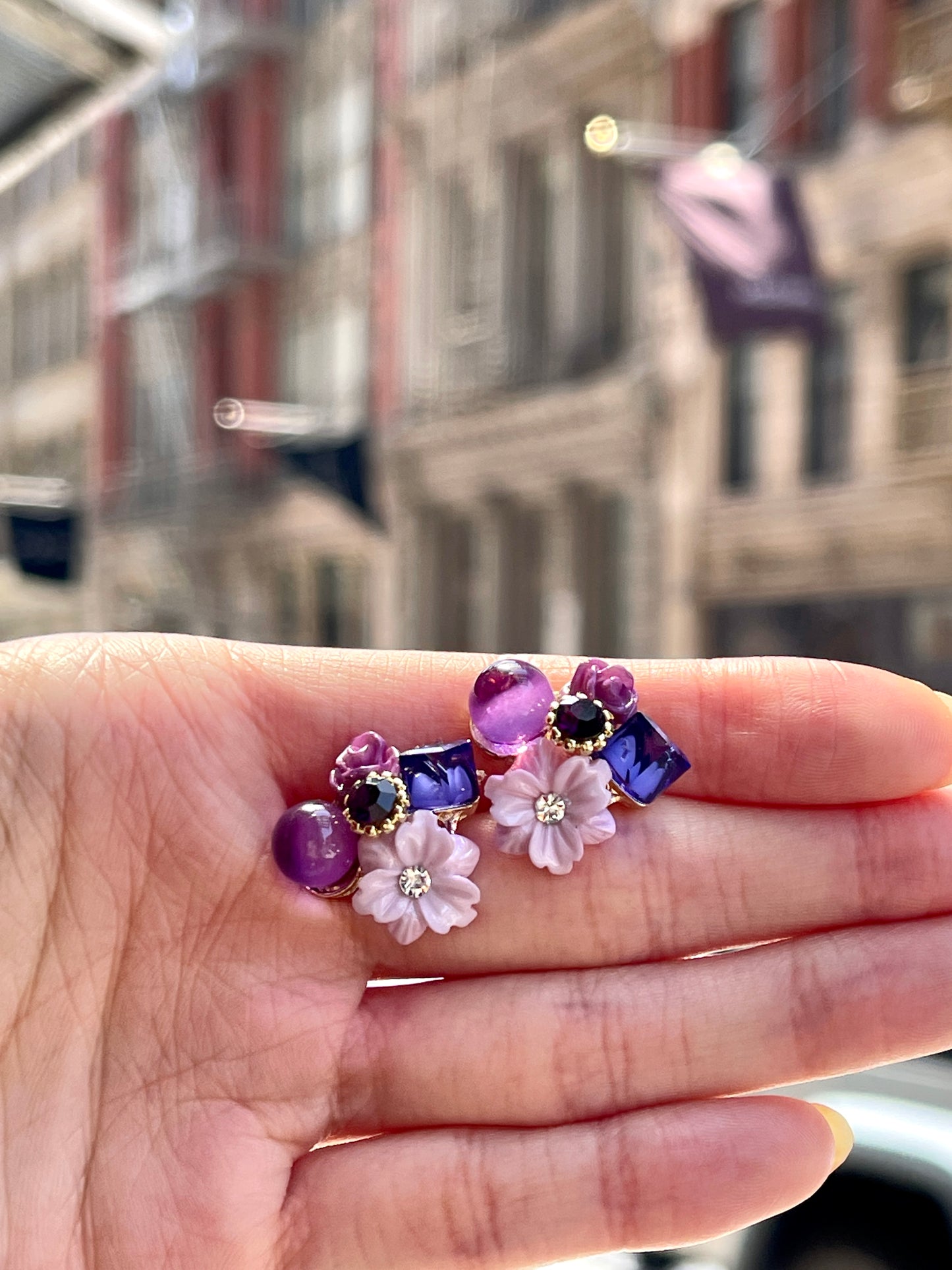 Handmade Violet Purple Floral Wreath Stud Earrings | Healing Crystal Earrings Gift