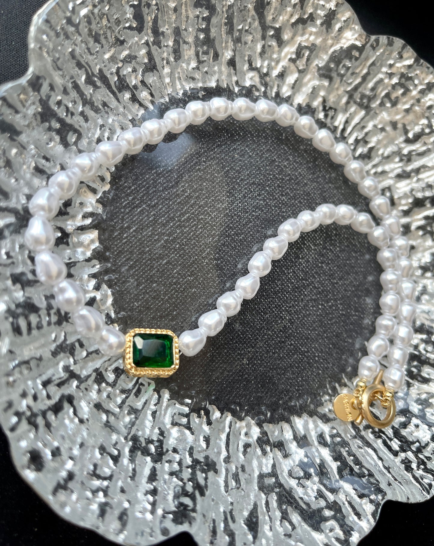 Vintage Style Emerald and Pearl Bead Necklace Choker | Handmade Green Emerald Necklace