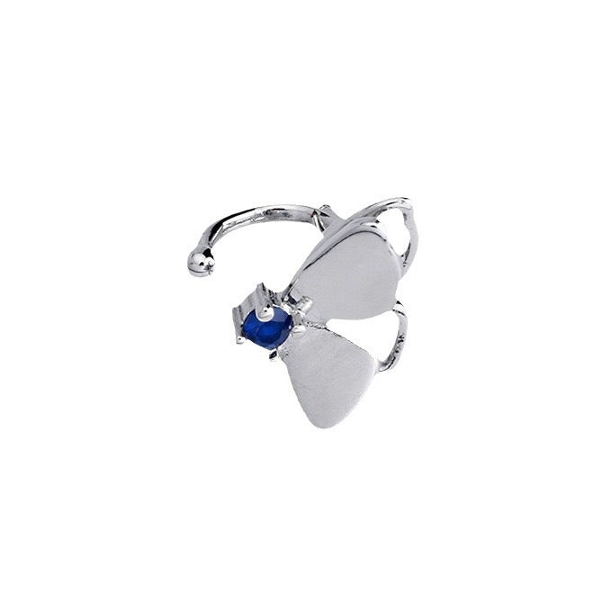 Luna Blue Bow Ear Cuff - Minimalist Silver No Piercing Ear Cuff