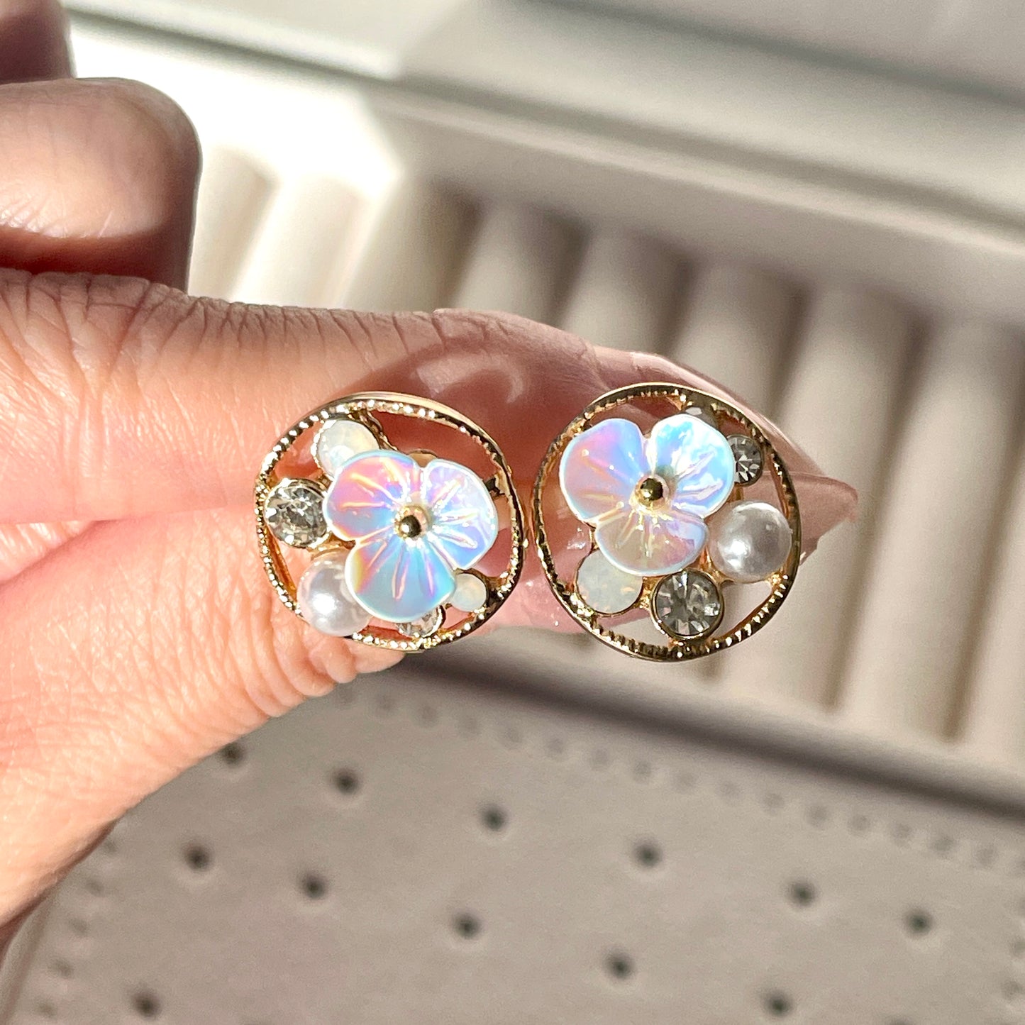 Handmade Flower Cluster Gold Hoop Earrings | Cherry Blossom Sakura Floral Studs