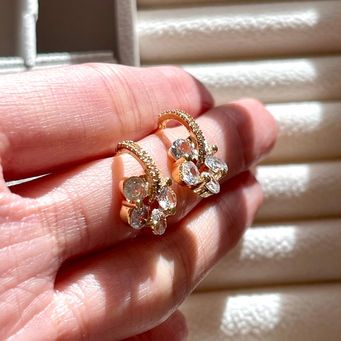 Sakura Flower Cherry Blossom Gold Hoop Stud Earrings | Handmade Crystal Floral Huggies