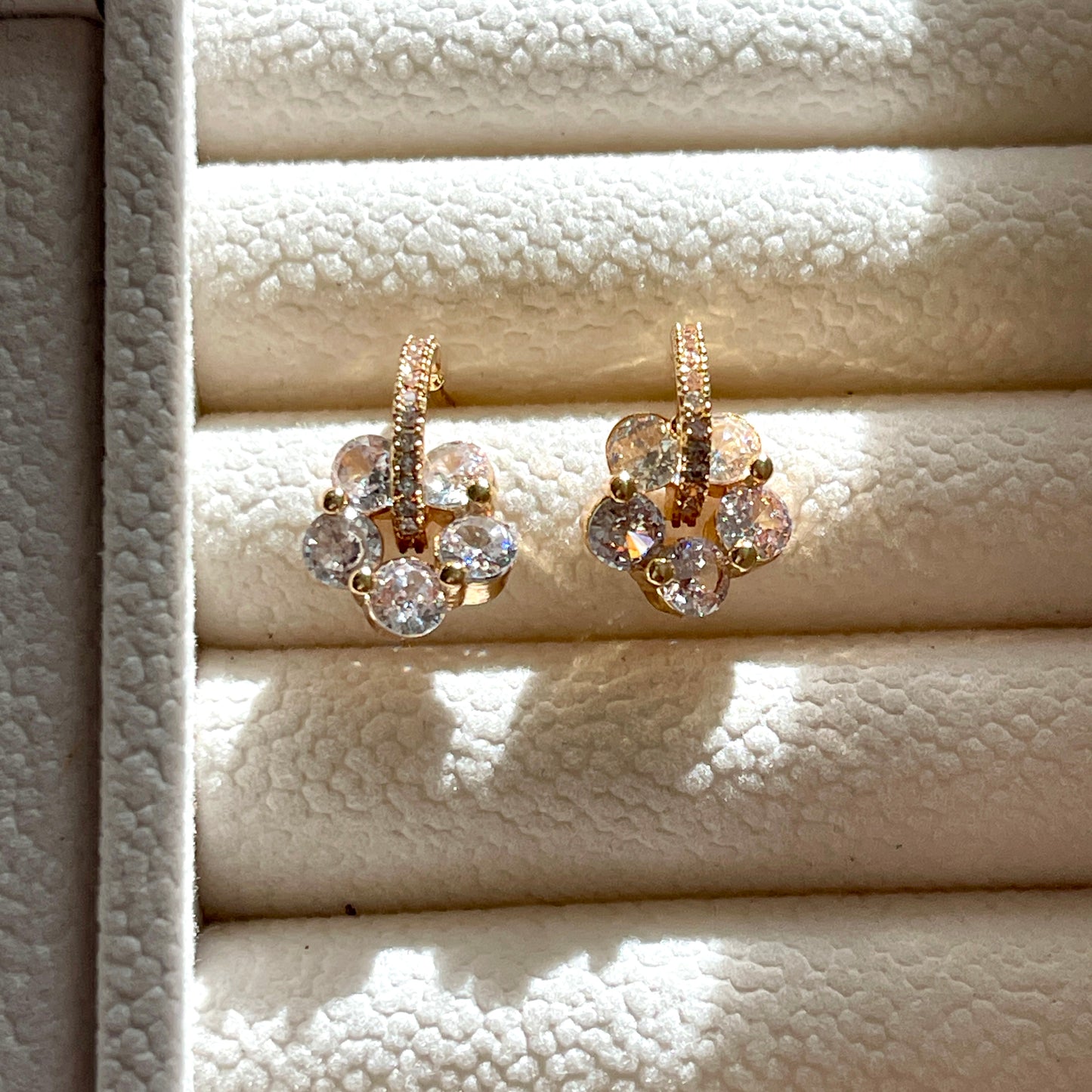 Sakura Flower Cherry Blossom Gold Hoop Stud Earrings | Handmade Crystal Floral Huggies