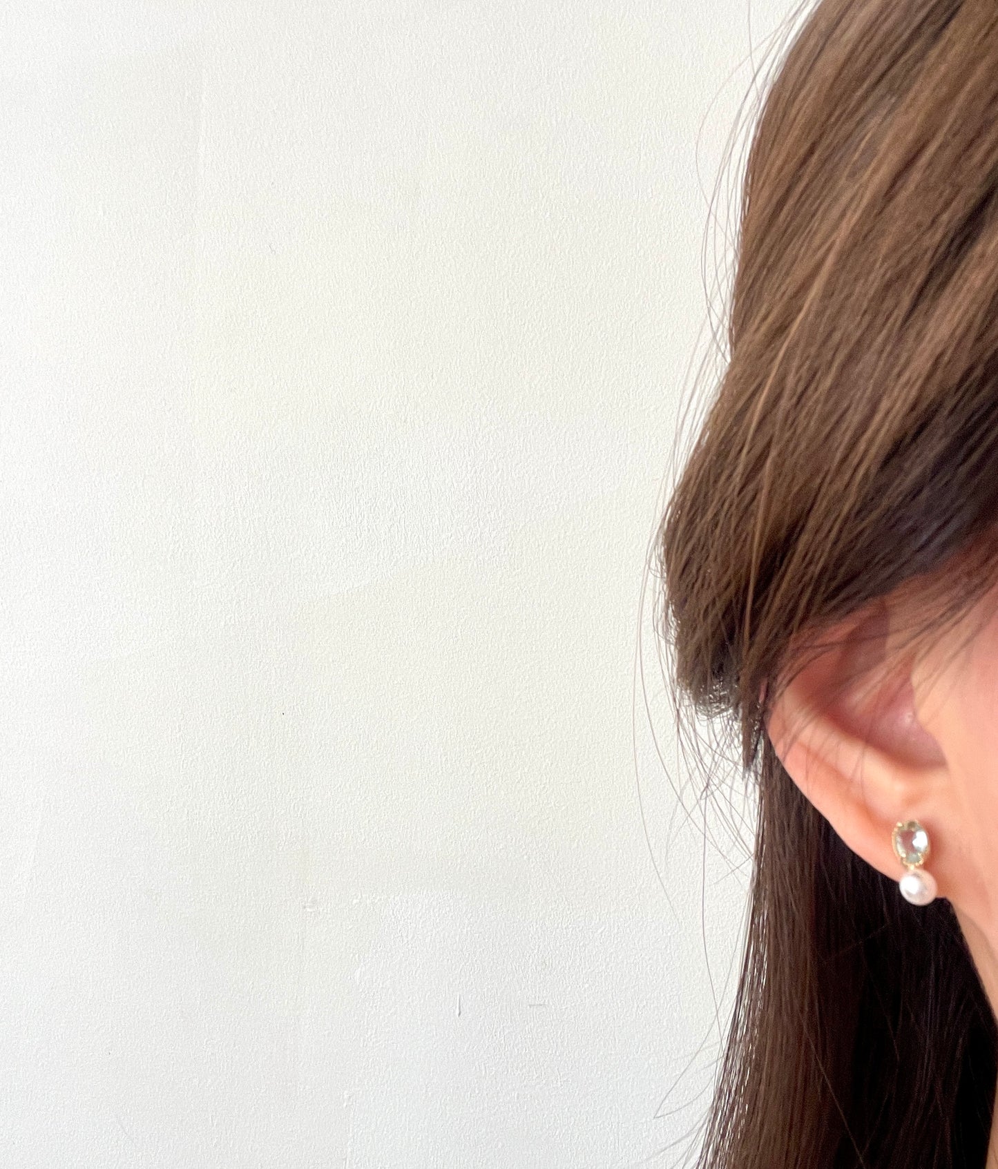 Aqua lake blue ear stud, Dainty pearl ear climbers