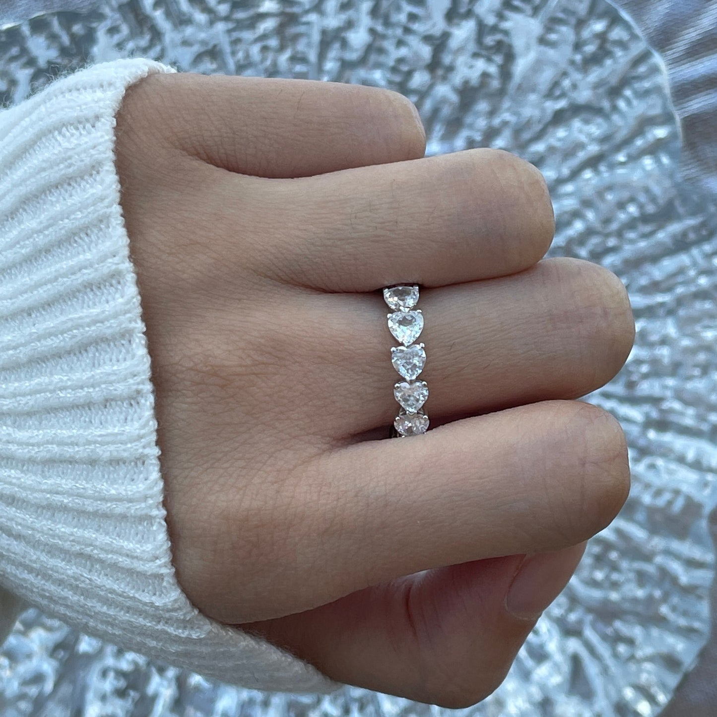 Lab Created Romantic Heart Diamond Wedding Band Ring | Luxury Silver Engagement Eternity Band