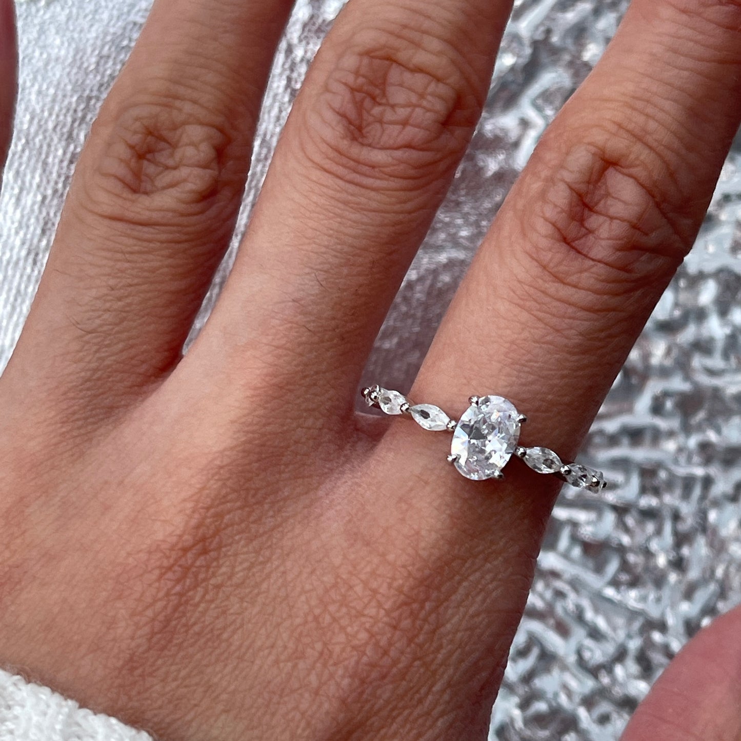 Oval cut engagement ring, Lab created diamond ring, Solitaire ring, Anniversary wedding promise ring, Silver band, Multi stones ring, gift