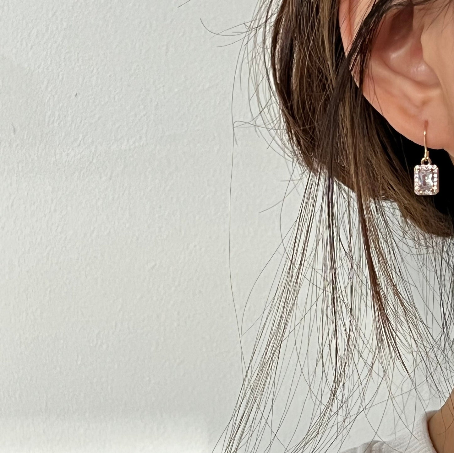 14k Gold-filled drop earrings, crystal dangle earrings, dainty gold lace earrings, classic teardrop rectangle cz earrings, minimalist gift
