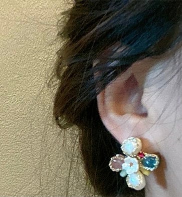 Rainbow Gemstone Earrings, Floral Pearl Earrings, Flower Wreath Earrings, Chunky Large Earrings, Multi stone Statement earrings, Cute Gift