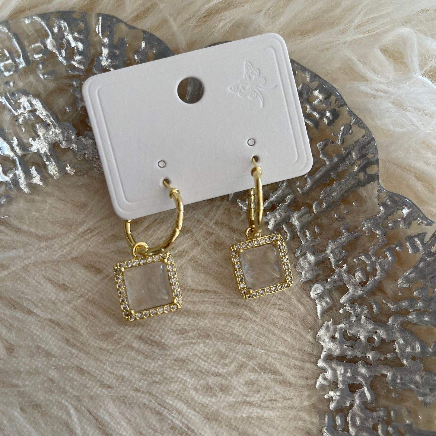 Gold Candy Bar Earrings, Clear Glass Hoop Huggies, Lace Drop Earrings, Chunky Earrings, Boho Dangly Earrings, Streetwear, Chic Gifts for her