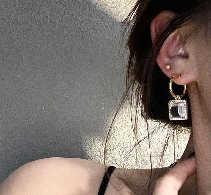 Gold Candy Bar Earrings, Clear Glass Hoop Huggies, Lace Drop Earrings, Chunky Earrings, Boho Dangly Earrings, Streetwear, Chic Gifts for her