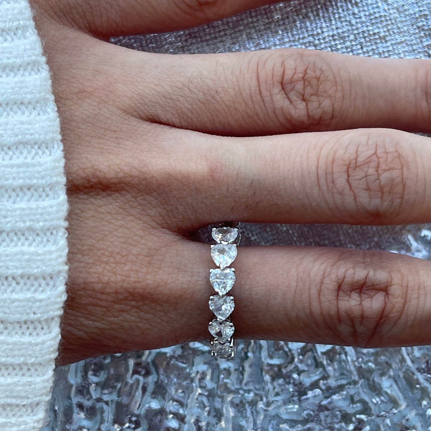 Lab Created Romantic Heart Diamond Wedding Band Ring | Luxury Silver Engagement Eternity Band
