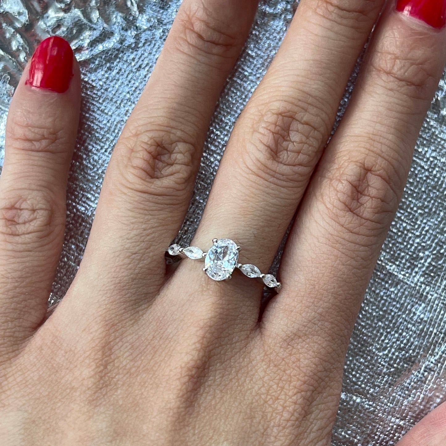 Oval cut engagement ring, Lab created diamond ring, Solitaire ring, Anniversary wedding promise ring, Silver band, Multi stones ring, gift