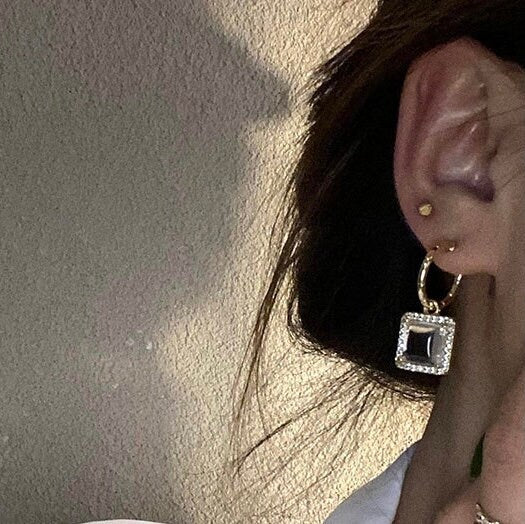Gold Candy Bar Earrings, Clear Glass Hoop Huggies, Lace Drop Earrings, Chunky Earrings, Boho Dangly Earrings, Streetwear, Chic Gifts for her