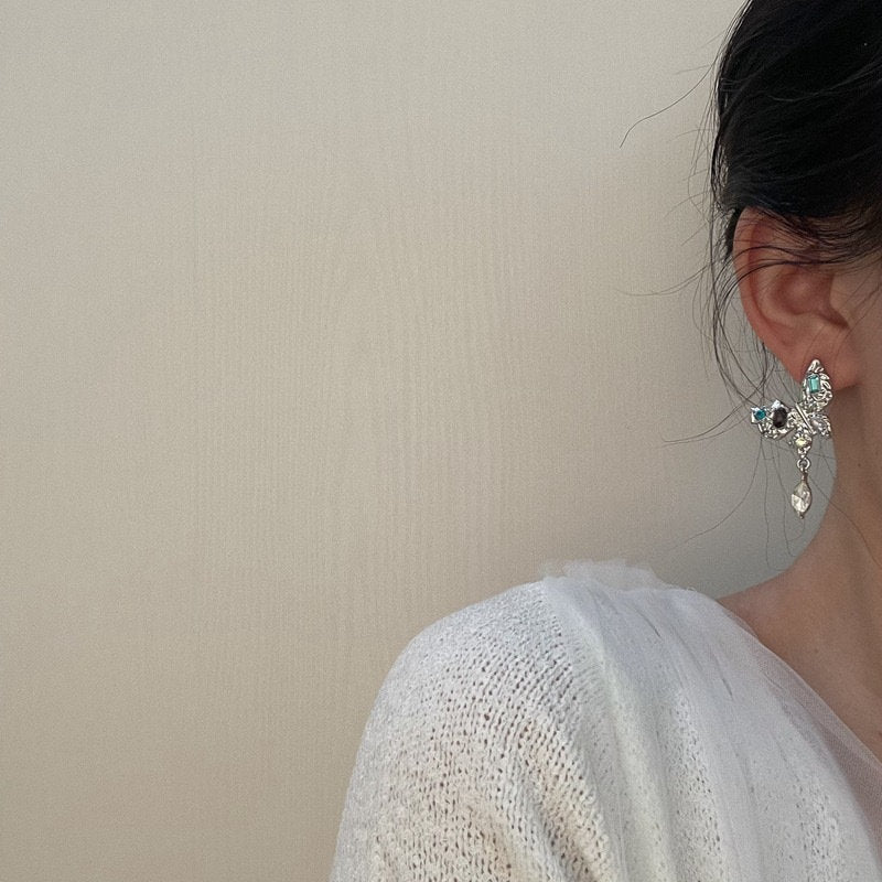 Silver Butterfly Earrings, Multicolored Statement Earrings, Handmade Gemstone Earrings, Chunky Dangle Earrings, CZ Earrings, Birthday Gift