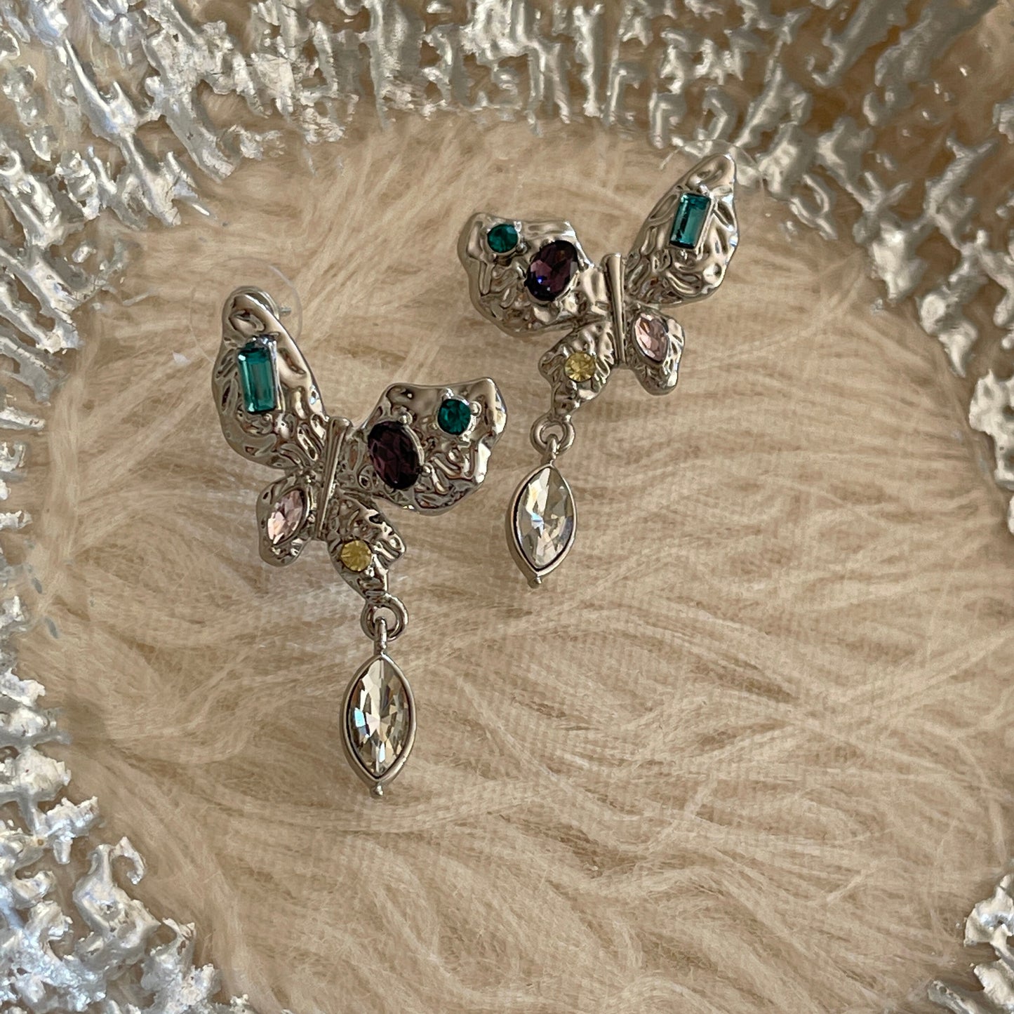 Silver Butterfly Earrings, Multicolored Statement Earrings, Handmade Gemstone Earrings, Chunky Dangle Earrings, CZ Earrings, Birthday Gift