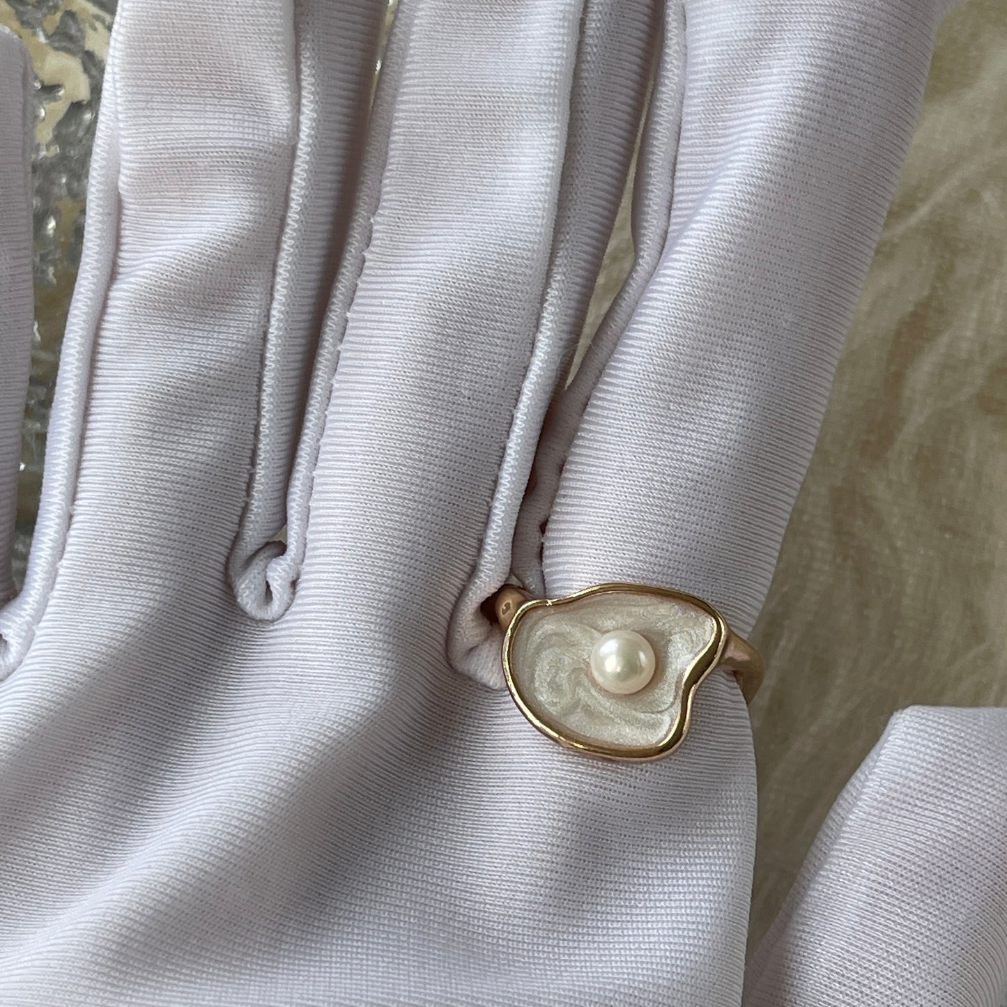 Mother of Pearl Chunky Gold Open Ring | Unique Freshwater Pearl and Shell Cocktail Rings