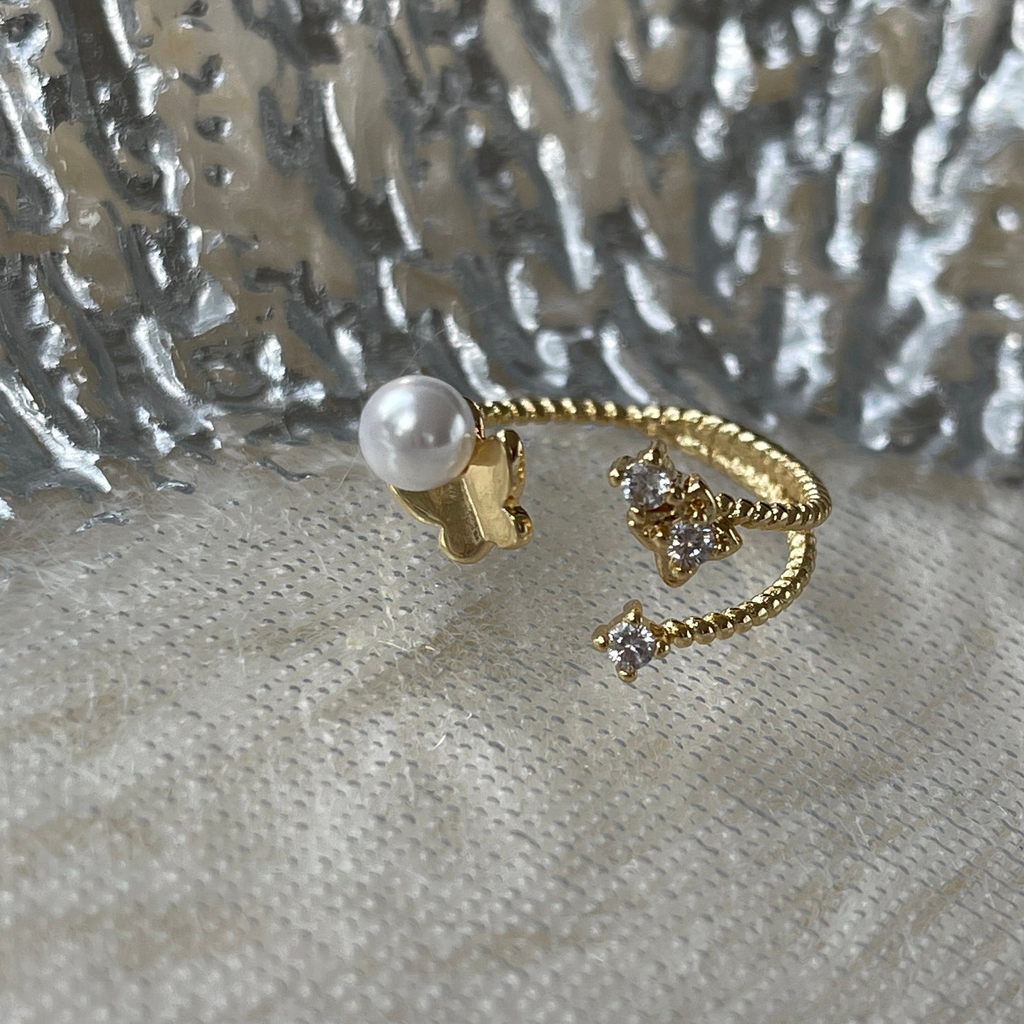 Gold butterfly ring, Pearl floral ring, Multi layer ring, Golden star ring, Minimalist stacking ring, Gold vine cz ring, Dainty open rings