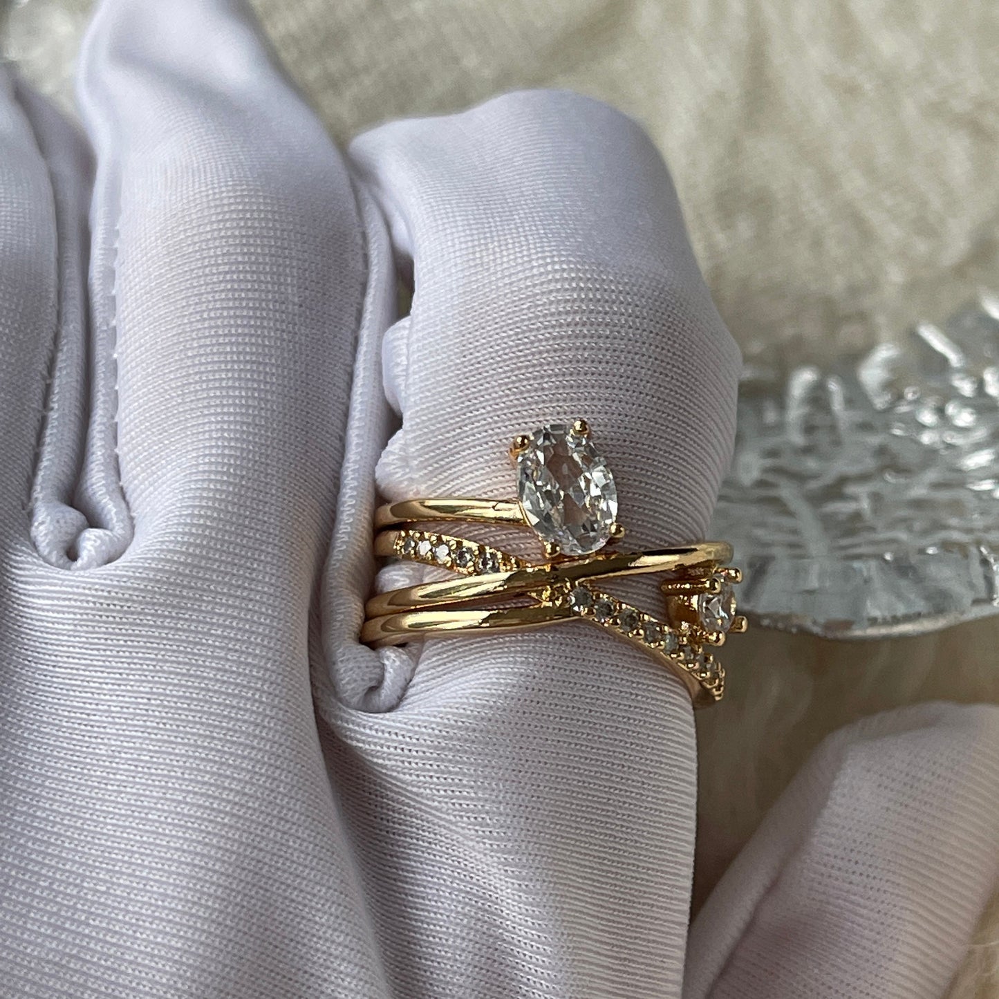 Interlocking twist ring, cocktail statement ring, Infinity chunky ring, Multi layer ring, gold cz ring, stackable boho ring, dainty ring