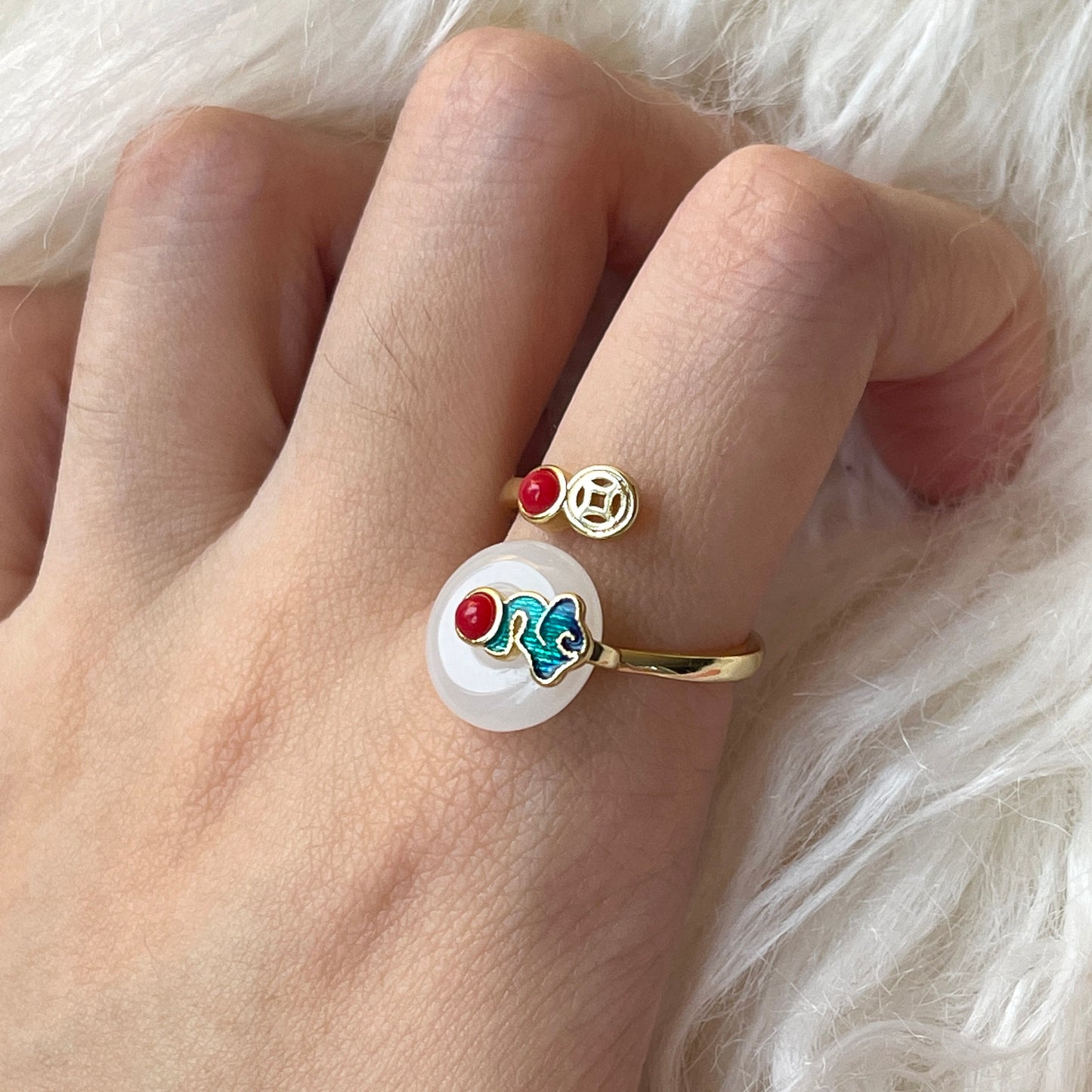 Creative Natural Jade Gold Unisex Cocktail Ring | Rotatable Mobile Nature Energy Ring Gift