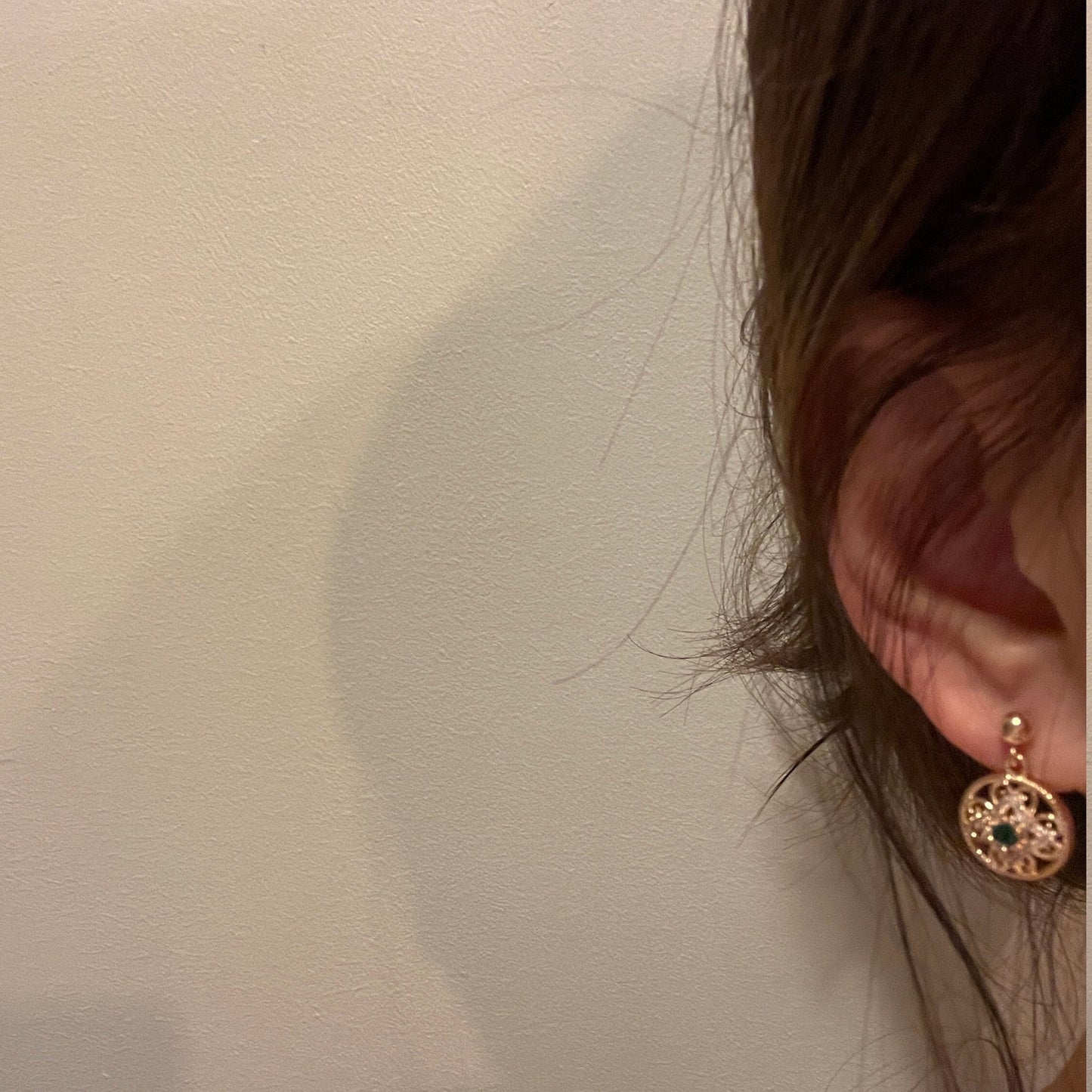 Emerald Green Earrings, 14K Gold Lace Earrings, Vintage Style Dangle, Infinity Earrings, Round Hoop Earrings, Delicate Wedding Birthday Gift
