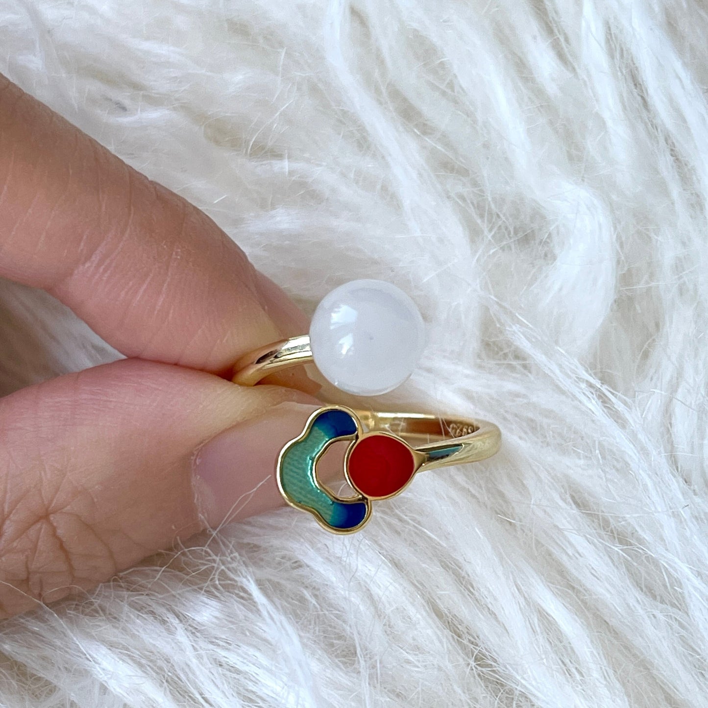 Healing Energy Jade Multicolored Cocktail Ring | Nature Inspired Natural White Jade Ring