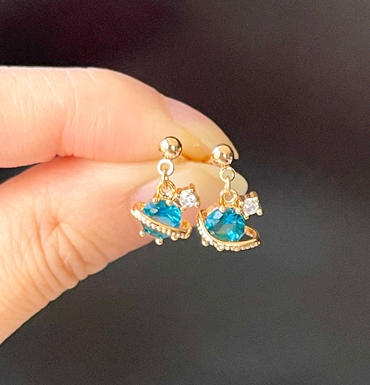 Blue Sapphire Saturn Earrings - 3D Planet Galaxy Earrings