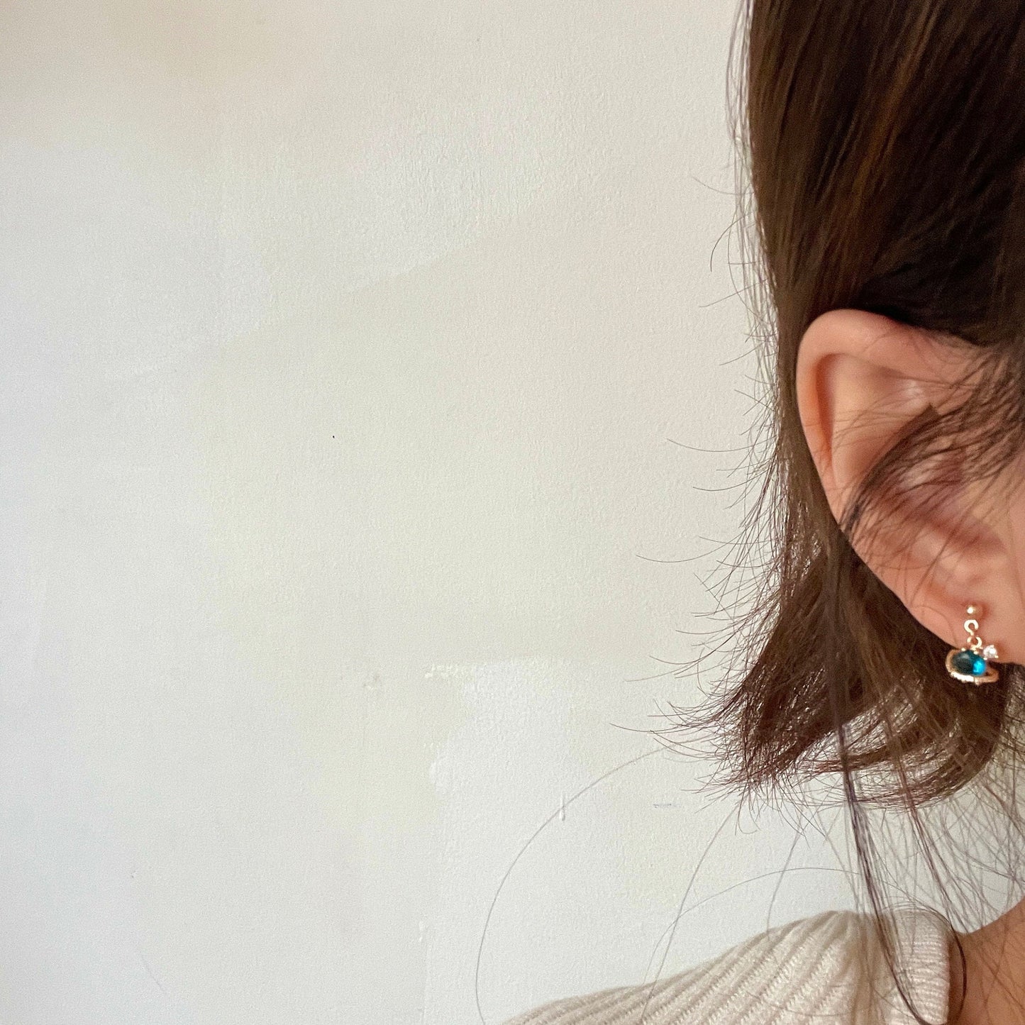 Blue Sapphire Saturn Earrings - 3D Planet Galaxy Earrings