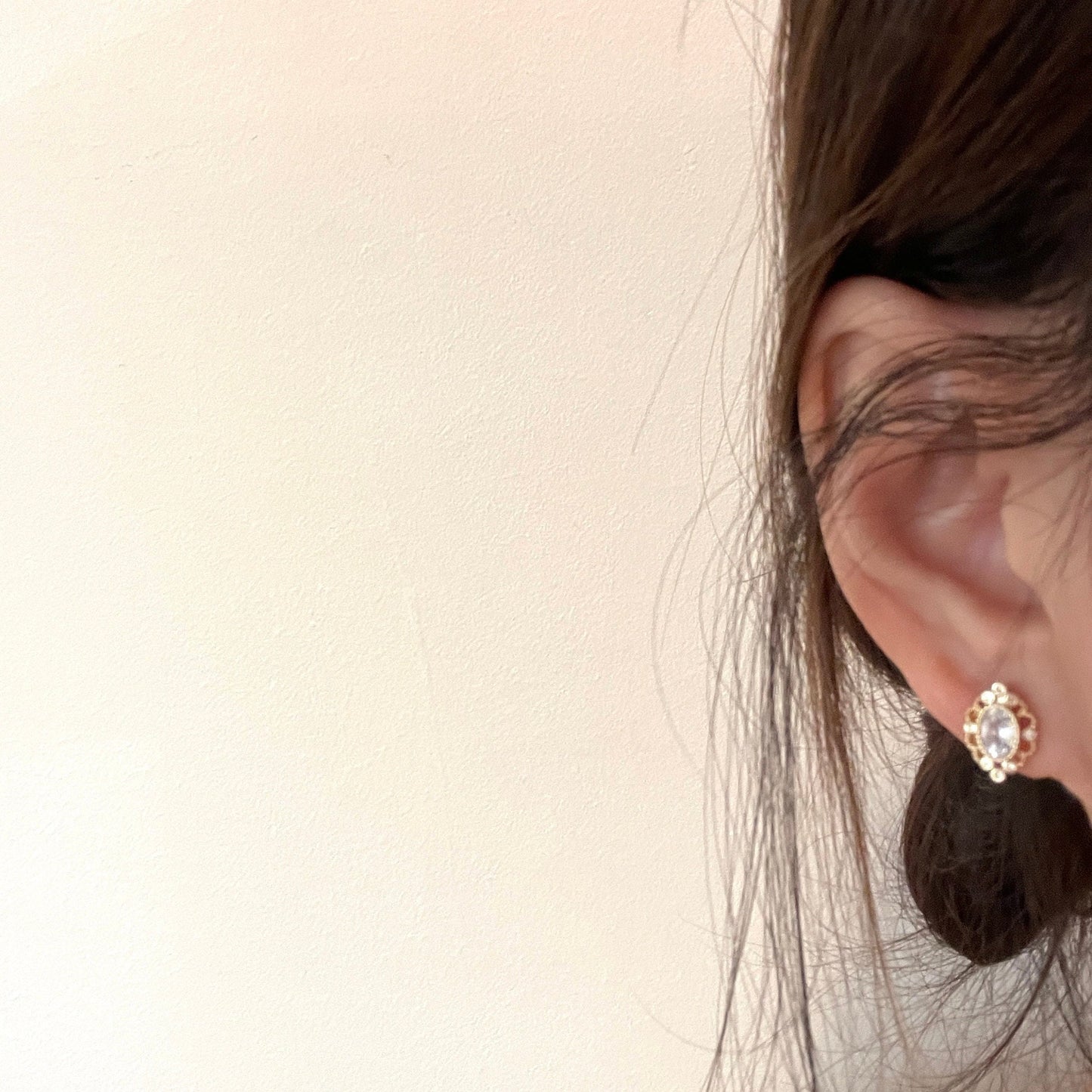 Oval Diamond Stud Earrings, Gold Lace CZ Earrings, Vintage Dainty Earrings, Crown Earrings, Luxury Minimalist Earrings, April Birthstone
