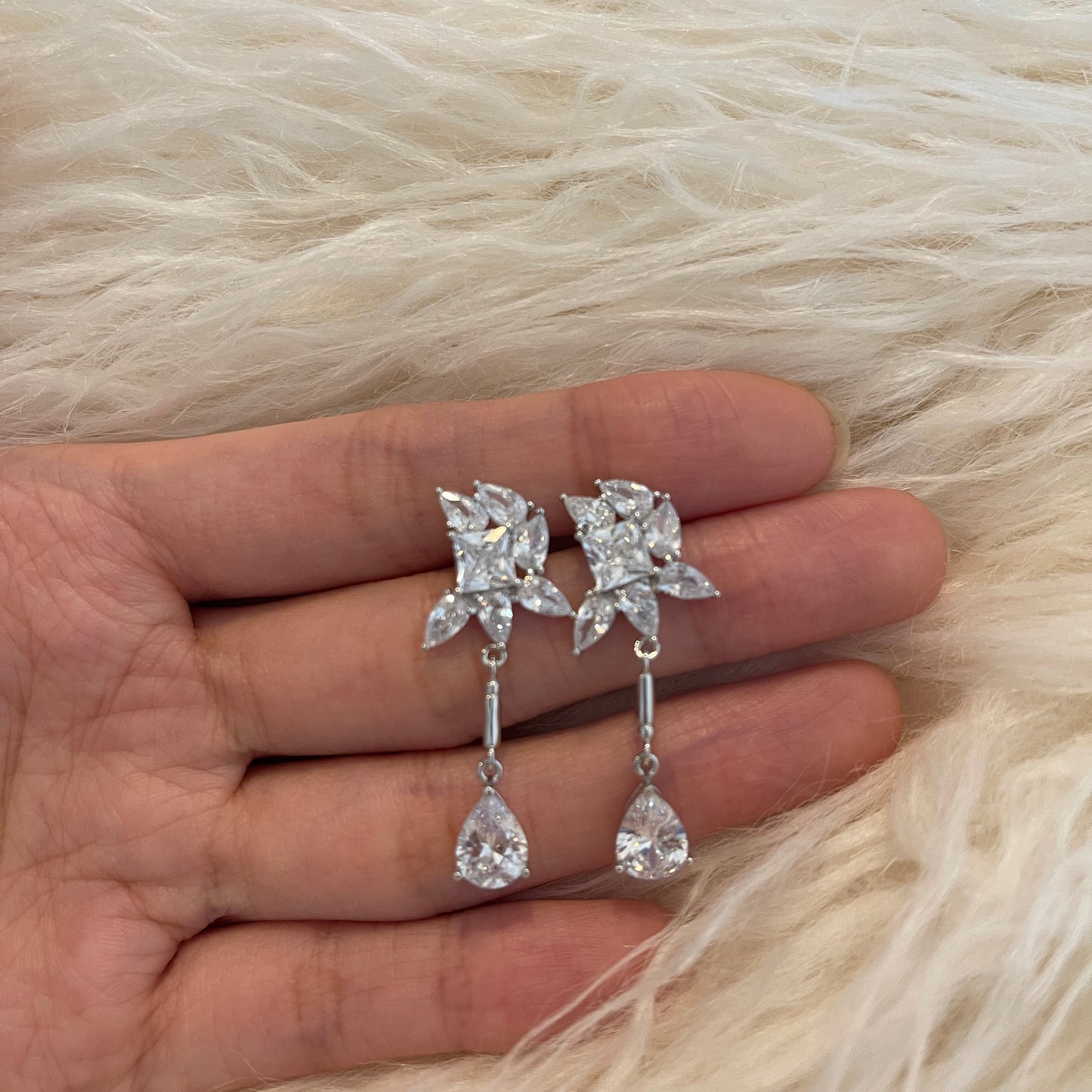 Romantic Bridal Earrings, Ivy Leaf Earrings, Flower Earrings, Diamond CZ Dangle Earrings, Classic Wedding Earrings, Bridal Teardrop Earrings