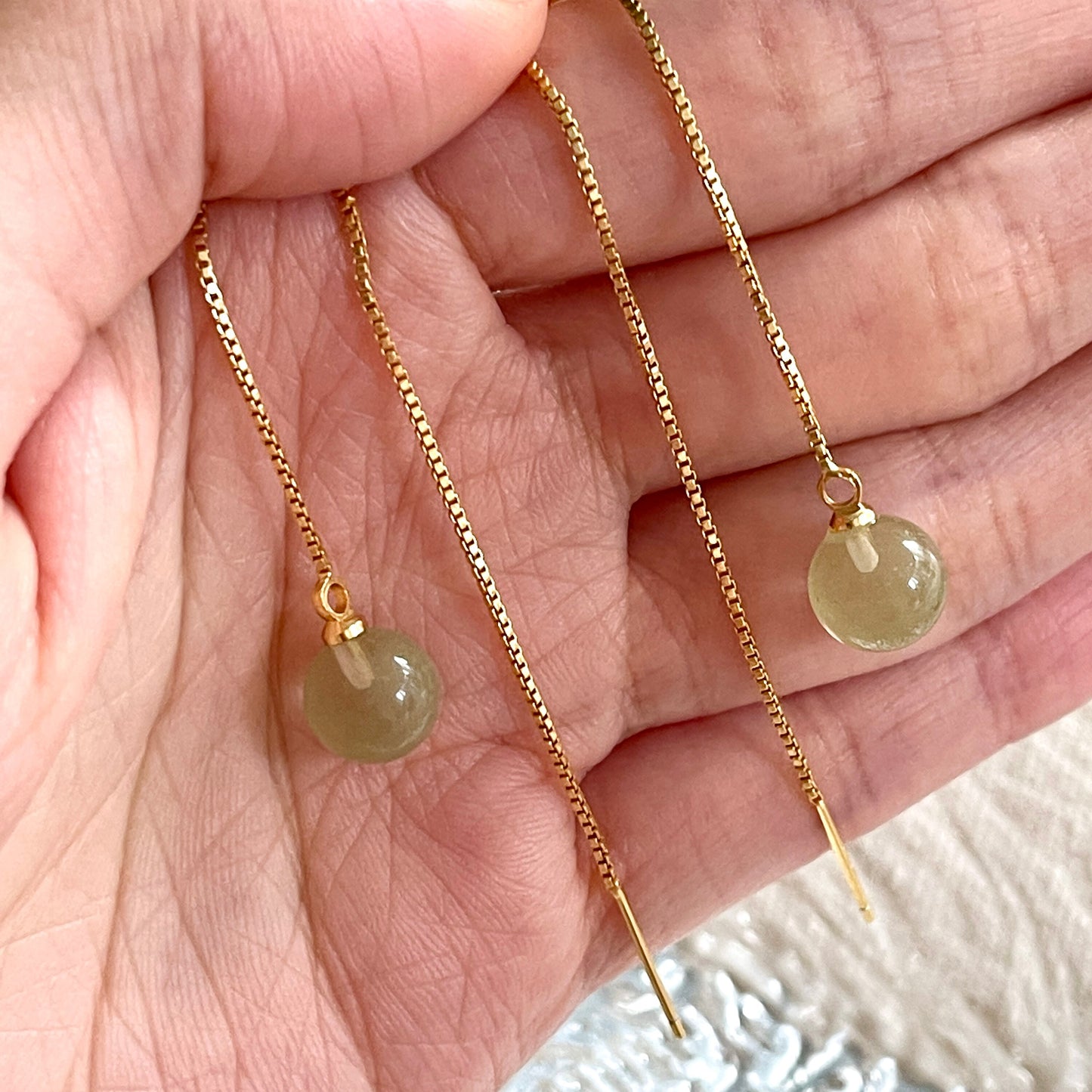 Green Jade Earrings, Gold Ear Threader, 2 Way DIY Earrings, Minimalist Gold Threader, Jasper Dangle Earrings, Energy Earrings, Gift for Mom