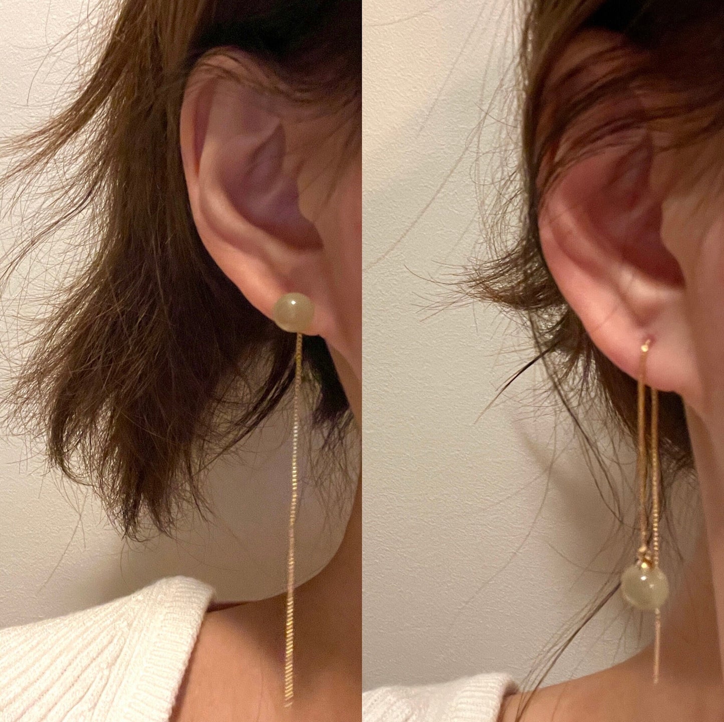 Green Jade Earrings, Gold Ear Threader, 2 Way DIY Earrings, Minimalist Gold Threader, Jasper Dangle Earrings, Energy Earrings, Gift for Mom