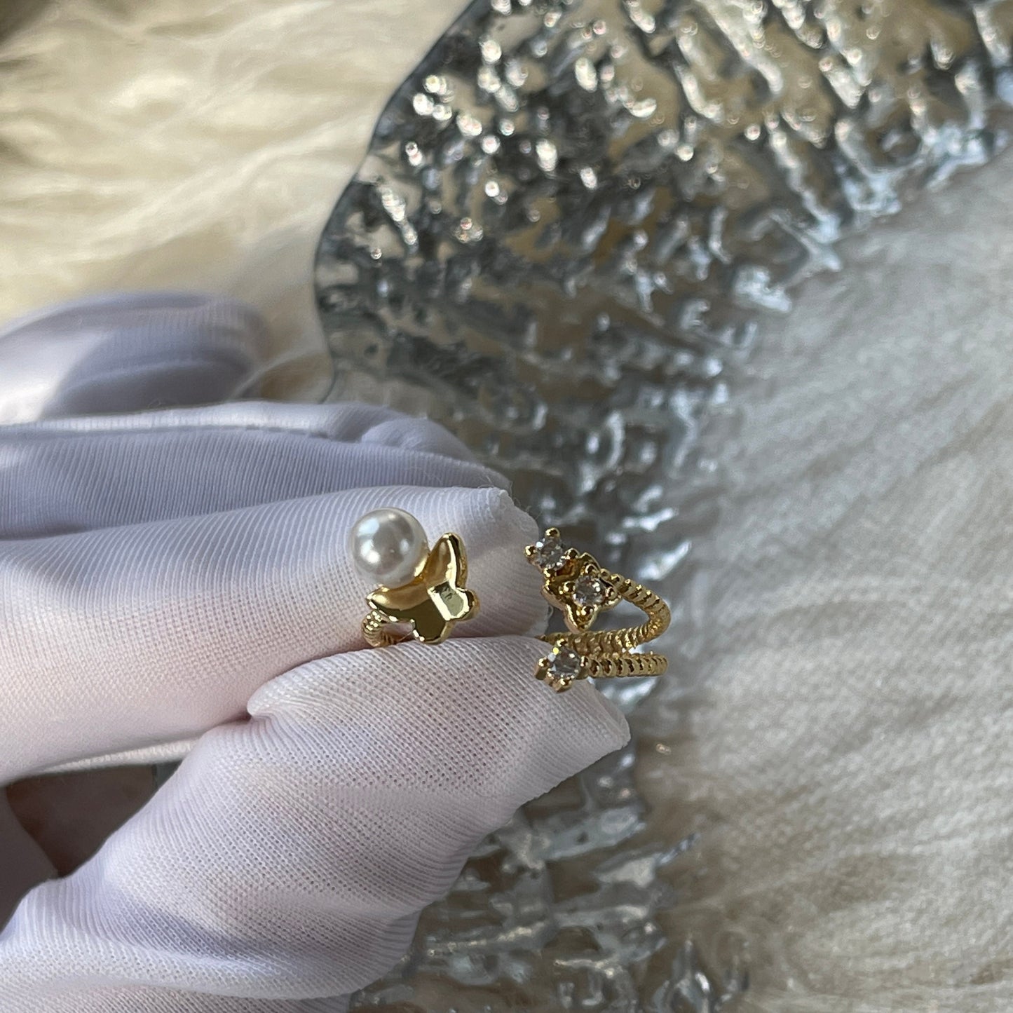 Gold butterfly ring, Pearl floral ring, Multi layer ring, Golden star ring, Minimalist stacking ring, Gold vine cz ring, Dainty open rings