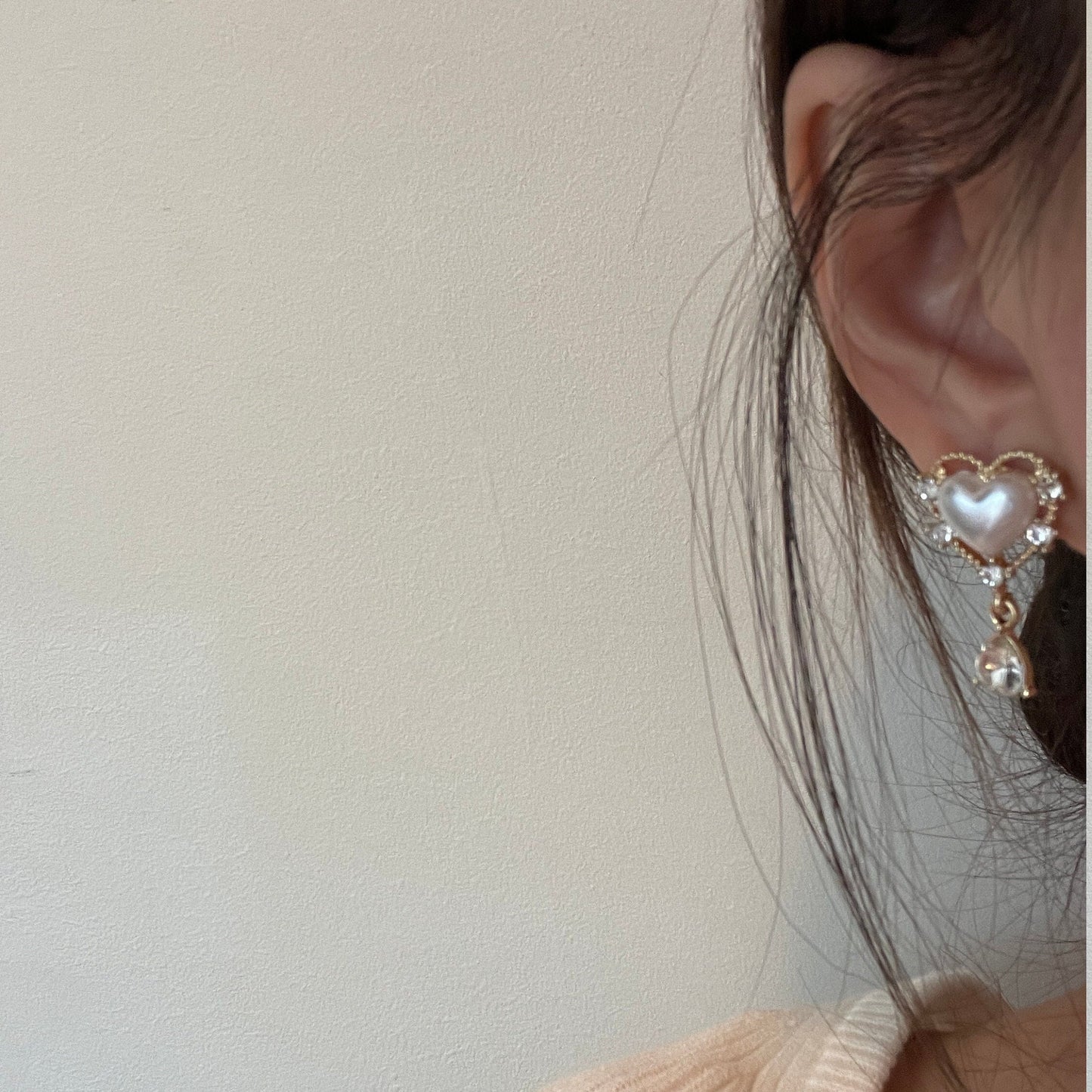 Romantic Pearl Heart Teardrop Earrings - Gold Lace Heart Dangle Earrings