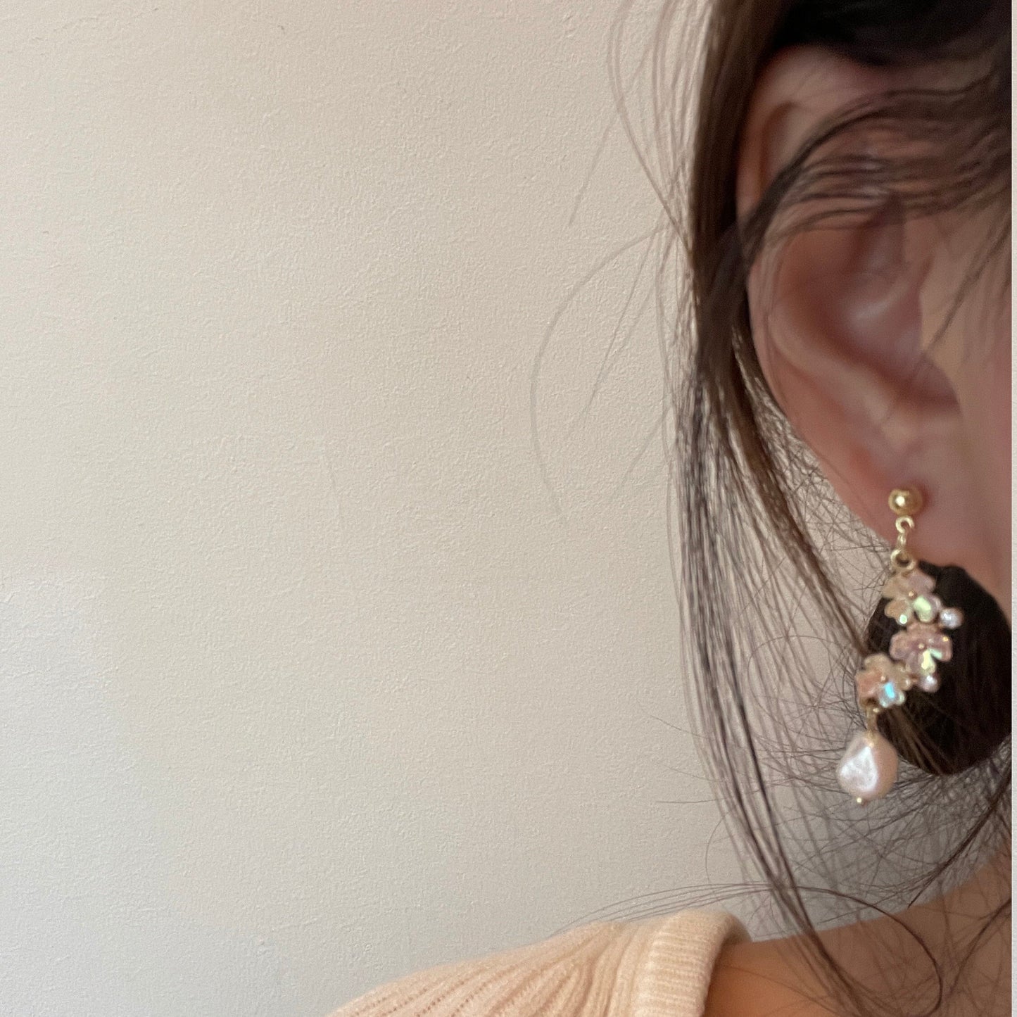 Cherry Blossom Earrings - Flower Cluster Natural Pearl Drop Earrings