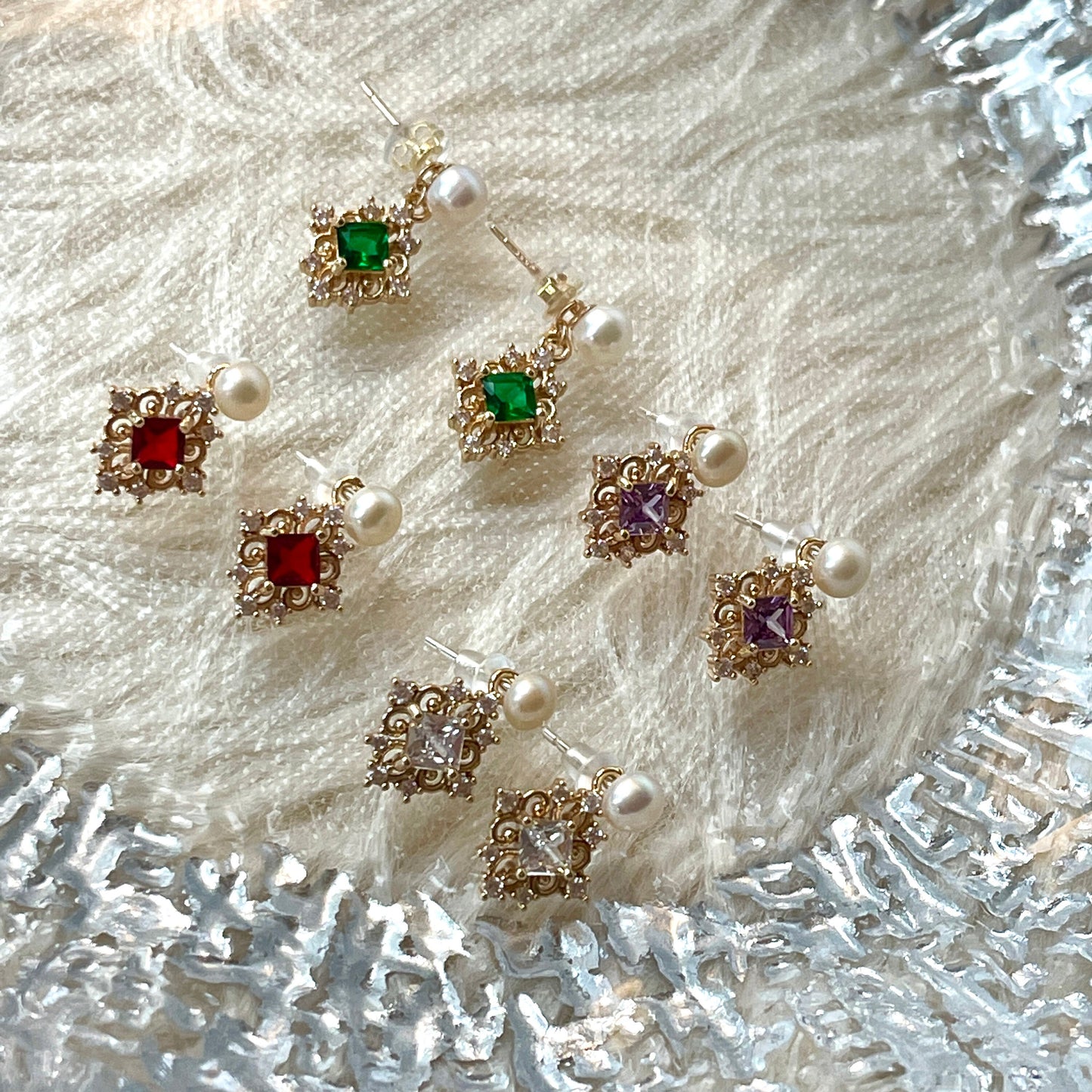 Natural Pearl Dainty Studs Ruby Amethyst Crystal Earrings | DIY 2 Way Versatile Earrings Gift