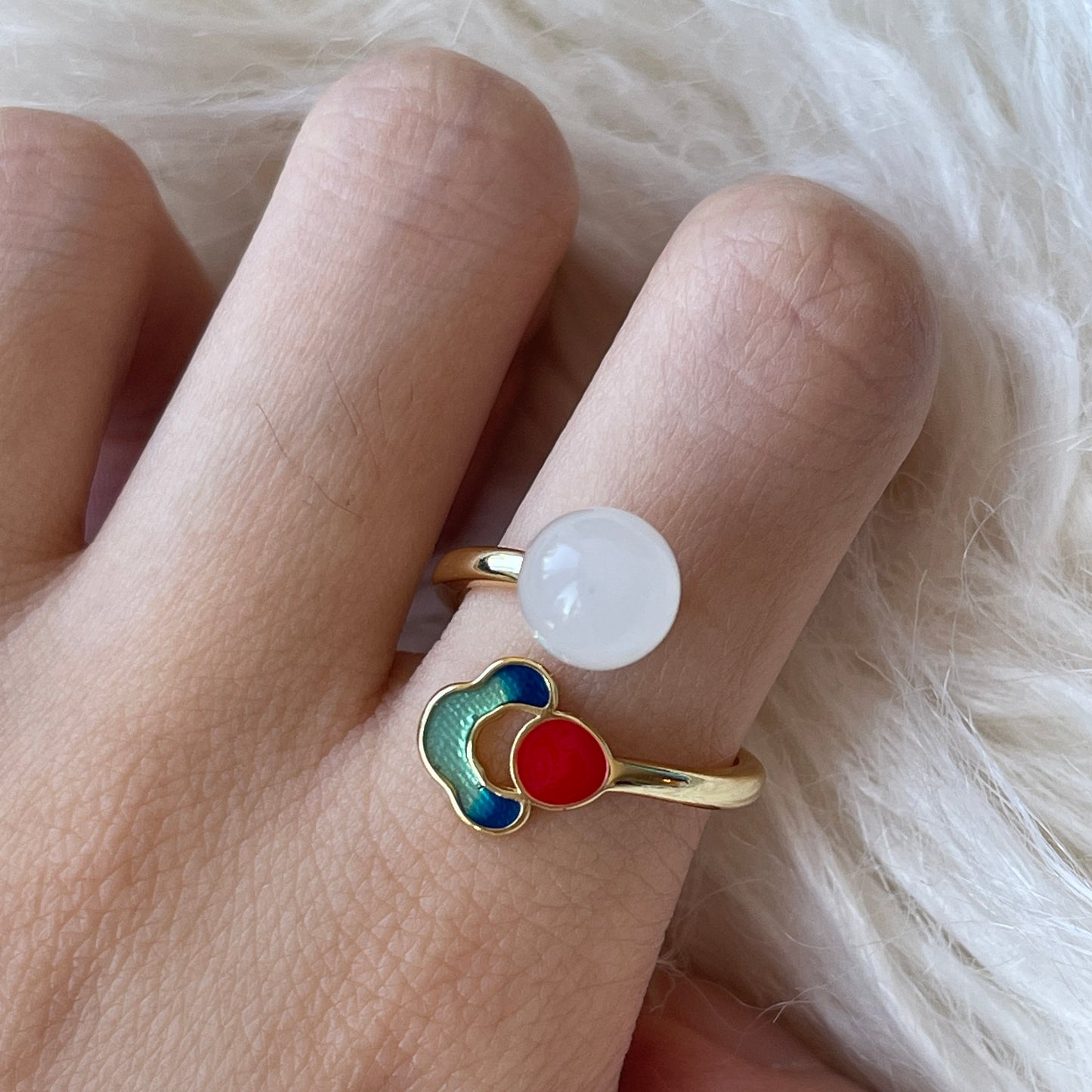 Healing Energy Jade Multicolored Cocktail Ring | Nature Inspired Natural White Jade Ring