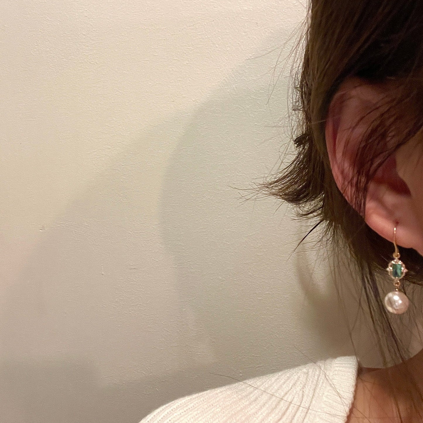 Ivory Pearl Aqua Green Drop Earrings - Aquamarine Wedding Bridesmaid Dainty Earrings Gift