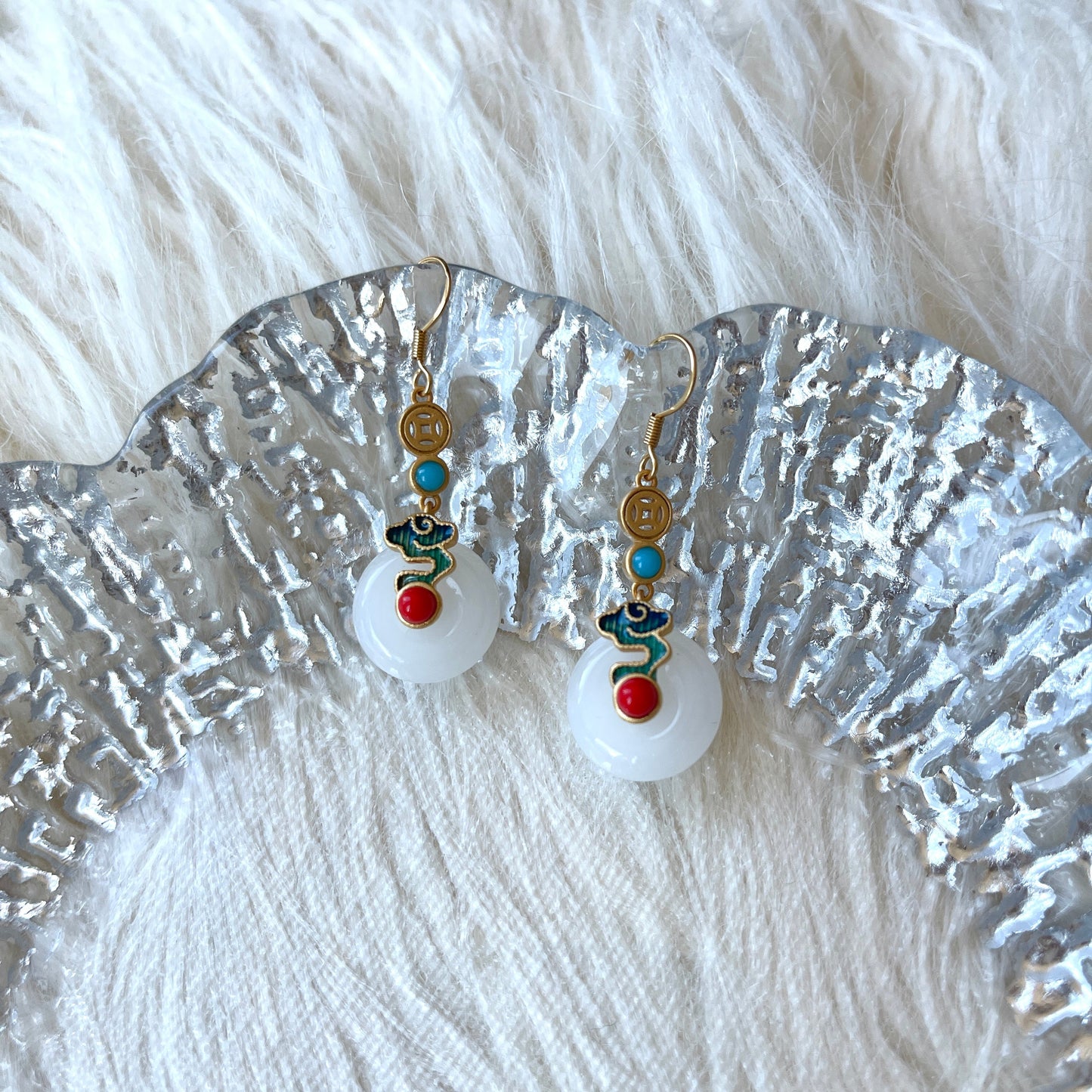 Natural Round Jade Earrings - Rotatable Gold Coin Vintage Statement Earrings