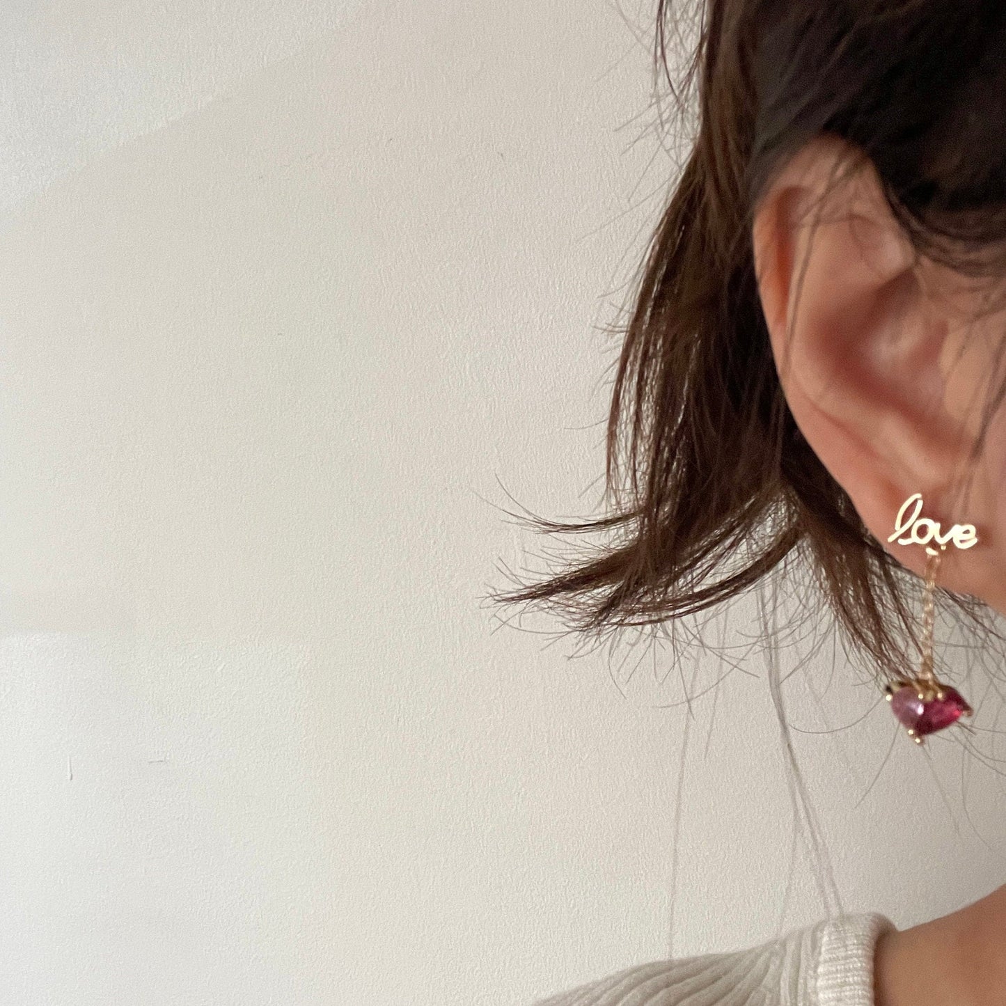 Love Letter Pink Heart Dangle Drop Earrings | Handmade 2 Tone Pink Crystal Gemstone Earrings