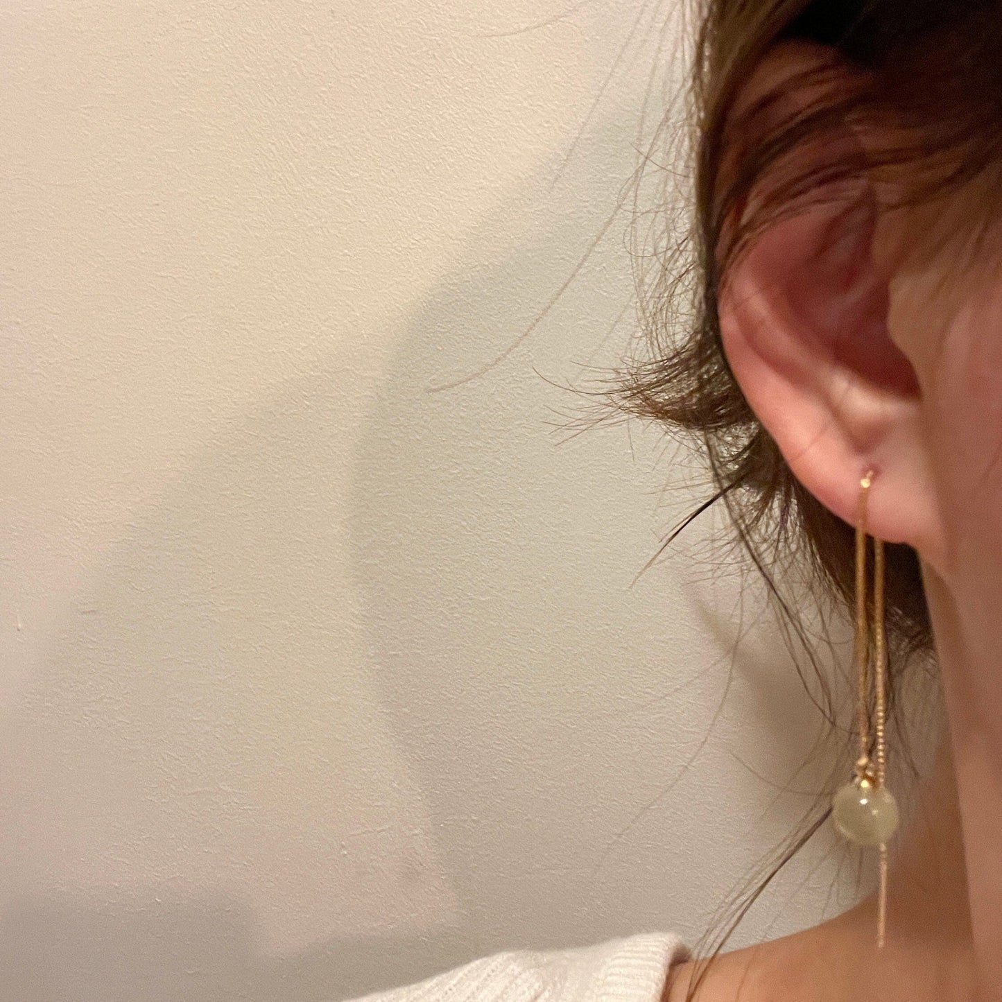 Green Jade Earrings, Gold Ear Threader, 2 Way DIY Earrings, Minimalist Gold Threader, Jasper Dangle Earrings, Energy Earrings, Gift for Mom