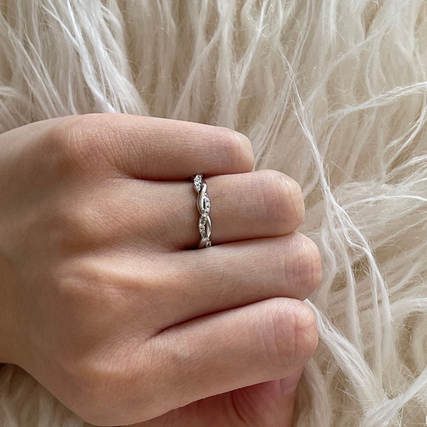 Twisted infinity ring, Mobius ring, Paved daimond ring, Silver vine ring, Infinity enegagement ring, Interlocking promise anniversary ring