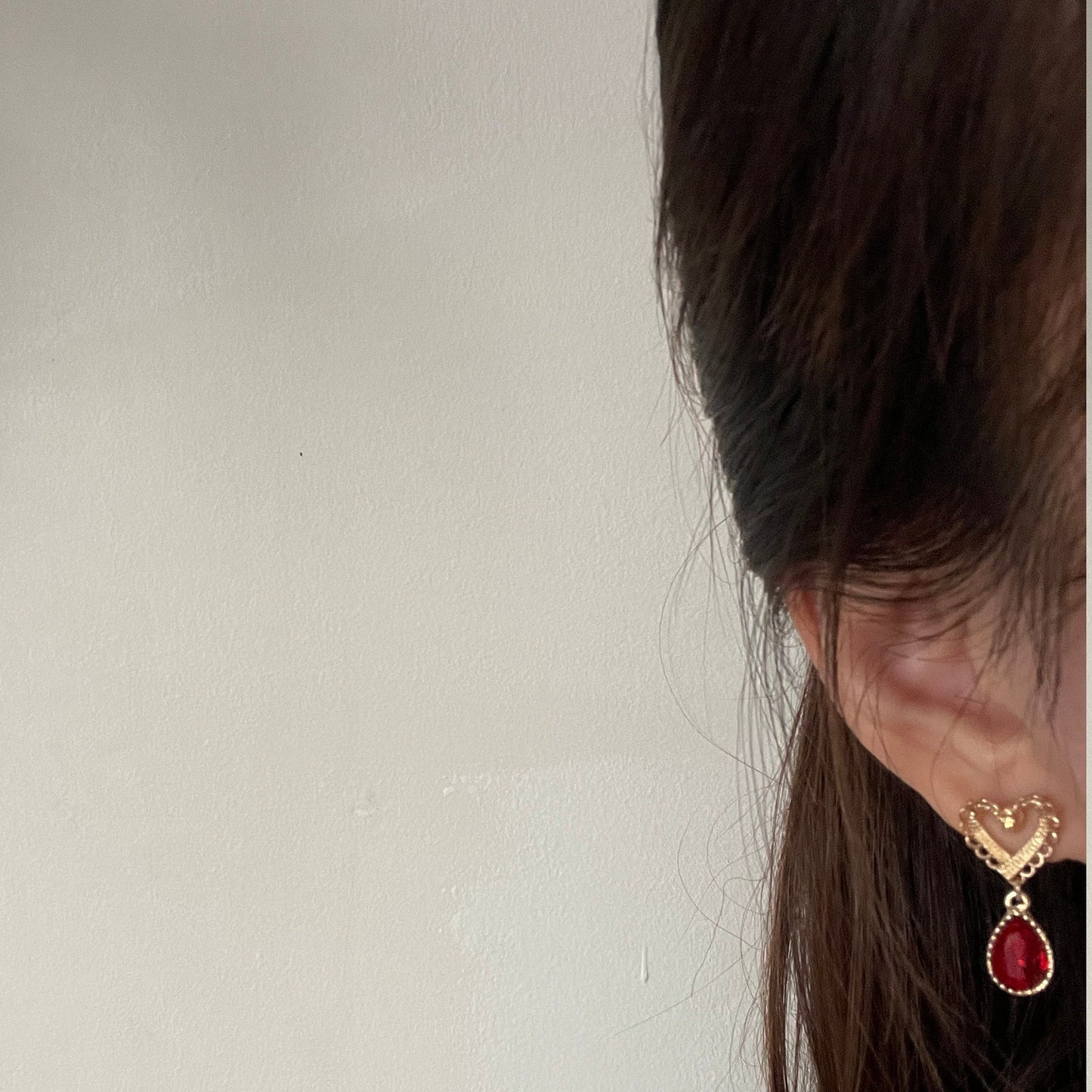 Red Heart Earrings, Romantic Gold Earrings, Red Dangle Earrings, Party Earrings, Gold Lace Earrings, Bridesmaid Anniversary Gift for her