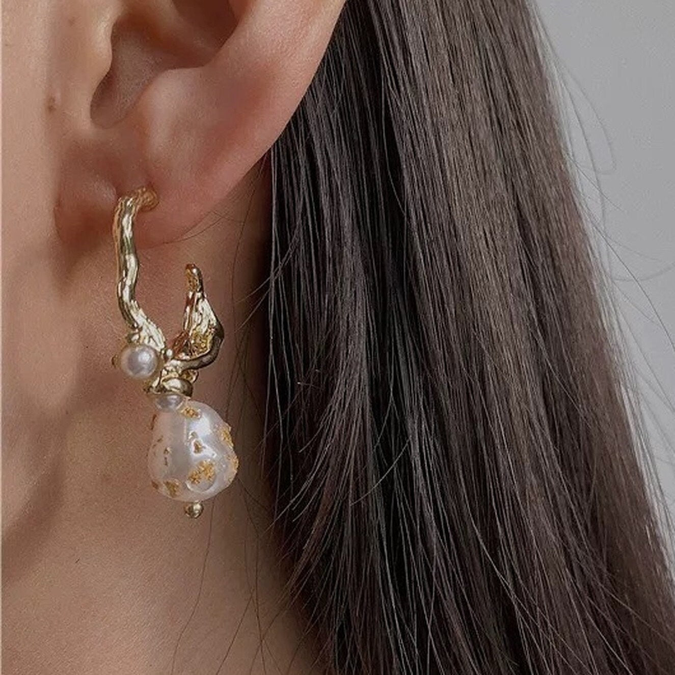 Baroque Pearl Gold Hoop Earrings - Avant Garde Pearl Statement Jewelry