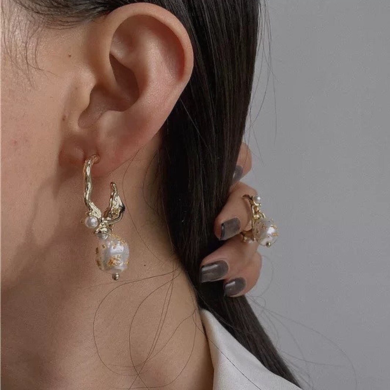 Baroque Pearl Gold Hoop Earrings - Avant Garde Pearl Statement Jewelry