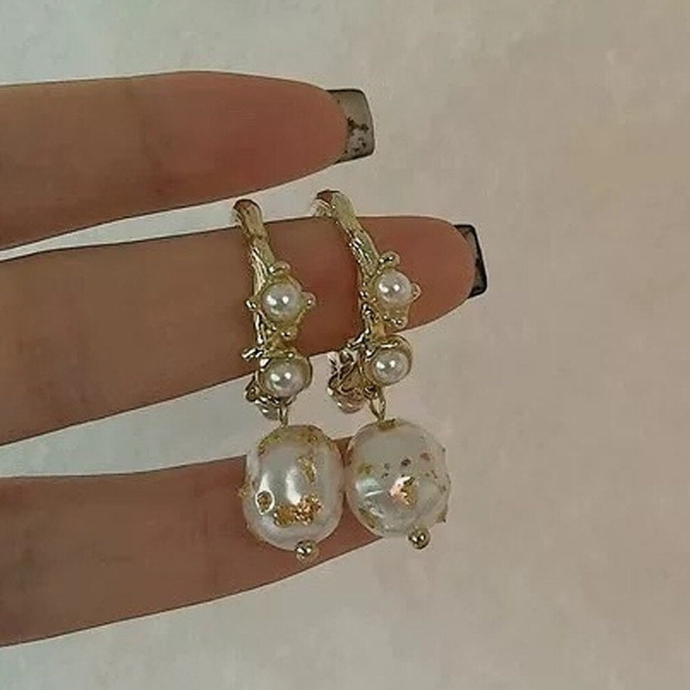 Baroque Pearl Gold Hoop Earrings - Avant Garde Pearl Statement Jewelry