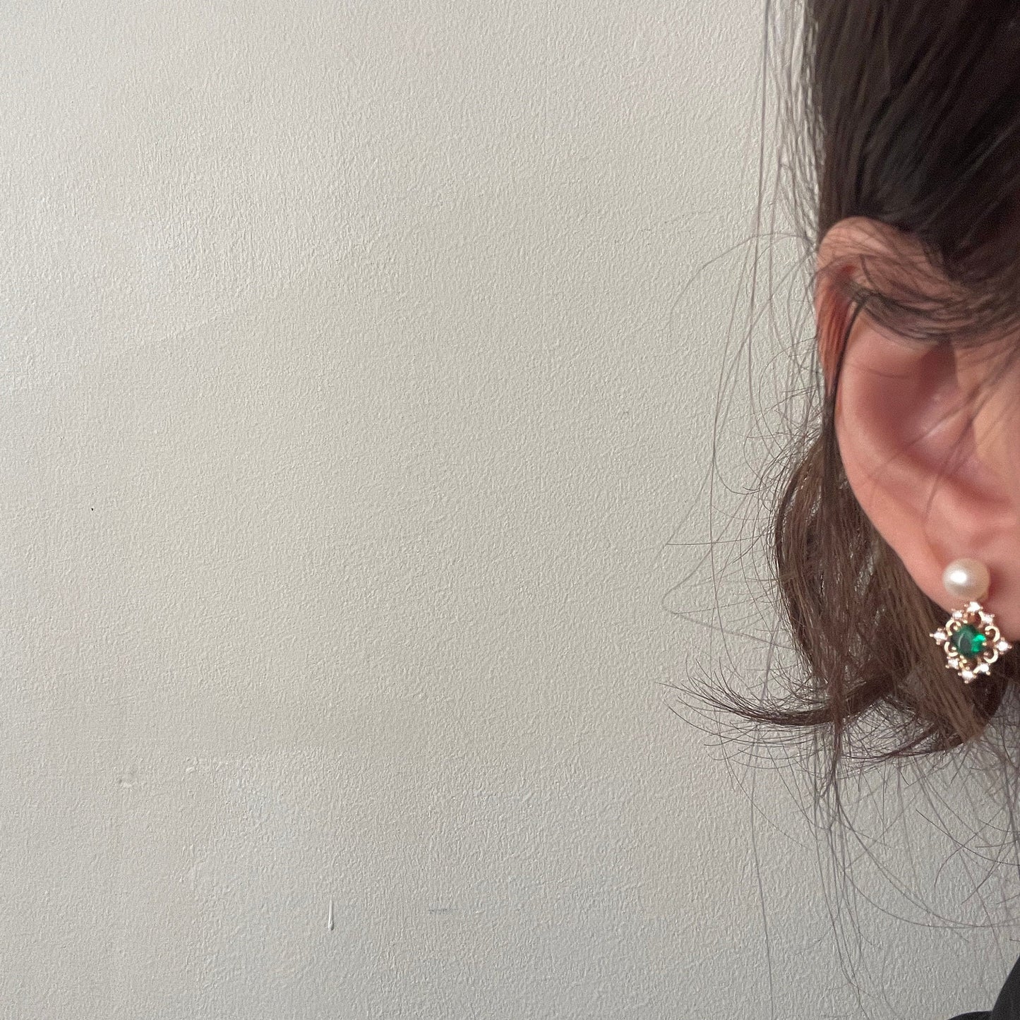 2-Way Natural Pearl Green Emerald Gold Lace Earrings | Handmade Luxury Dainty Jewelry
