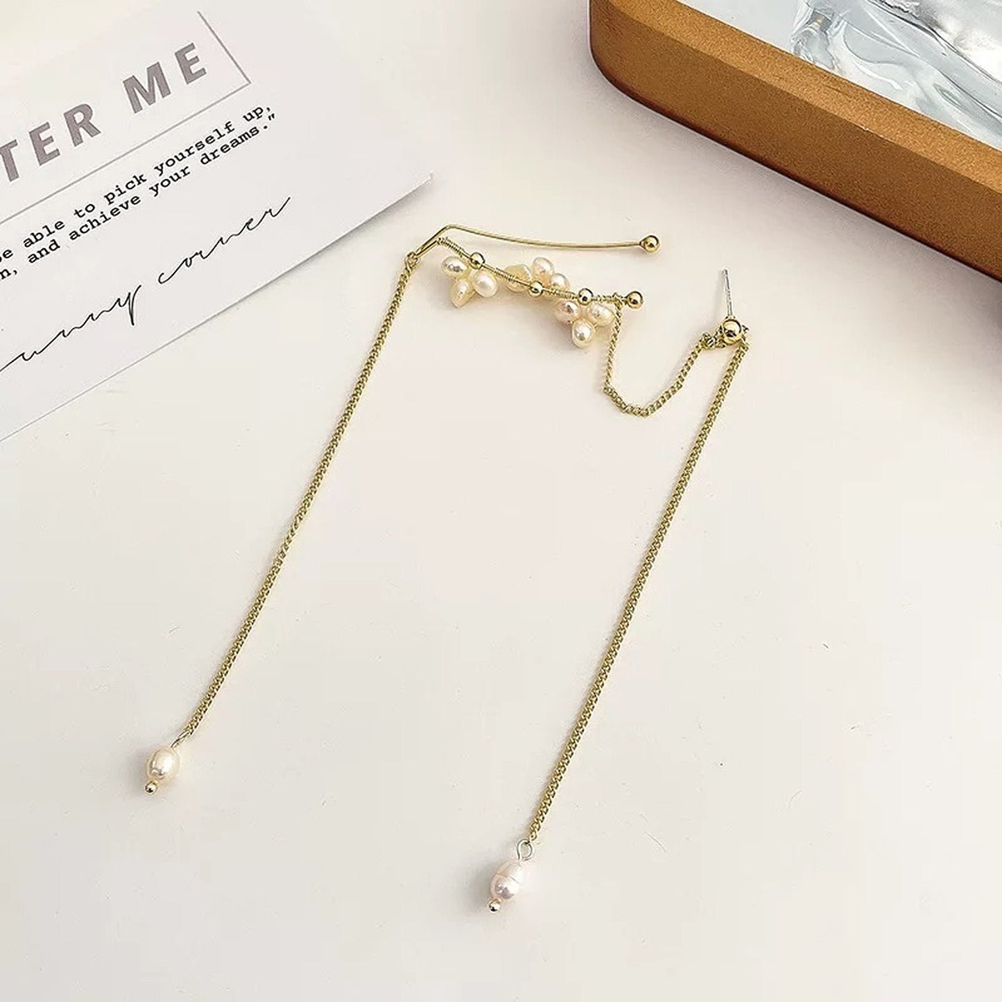 Handmade Natural Pearl Floral Ear Wrap | Multi Layer Dangle Cuff Earrings | Bridesmaid Wedding Earrings