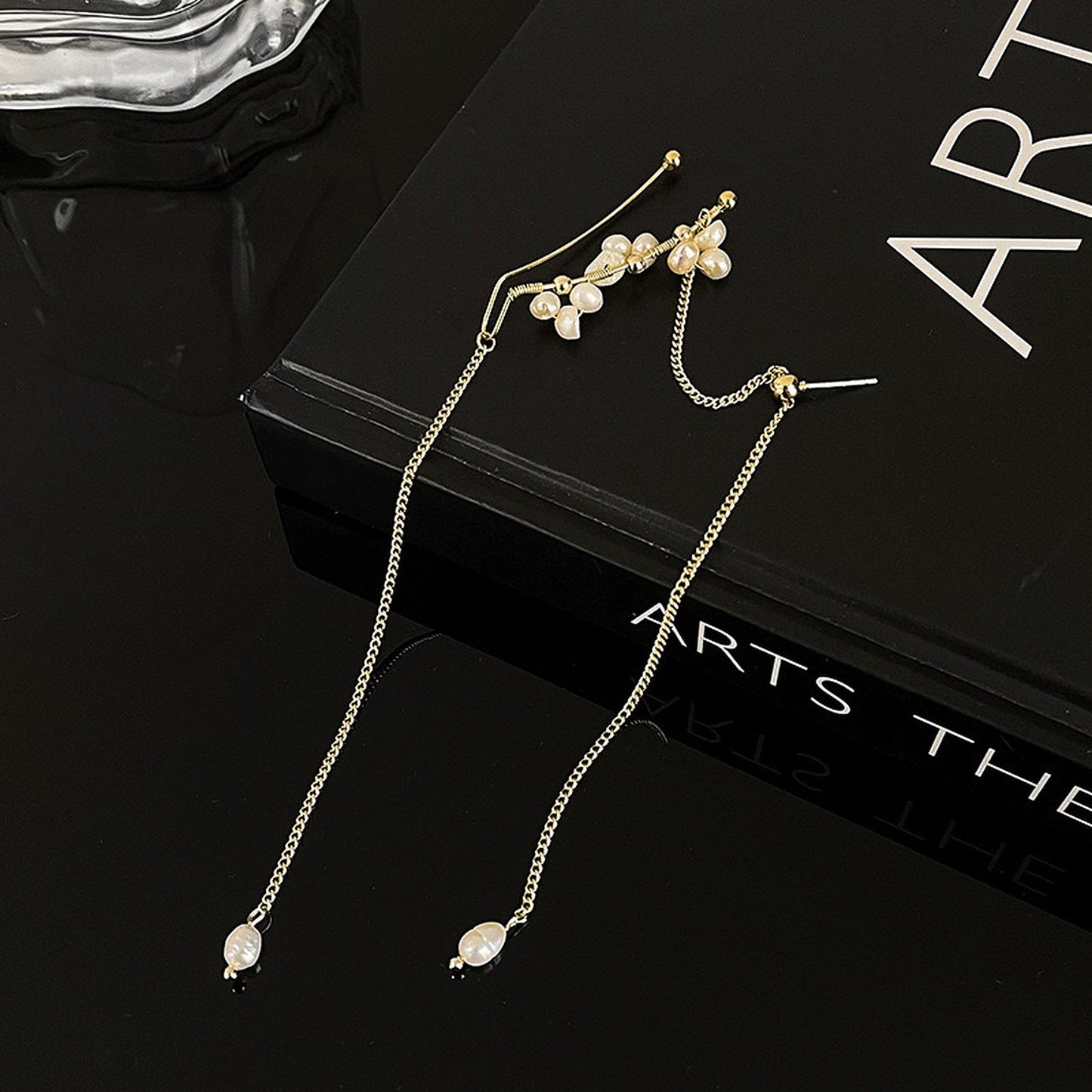 Handmade Natural Pearl Floral Ear Wrap | Multi Layer Dangle Cuff Earrings | Bridesmaid Wedding Earrings