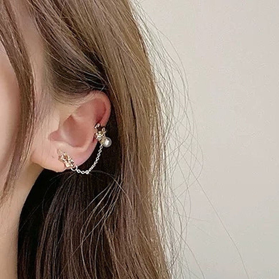 Mismatched Golden Star Ear Climber Crawler | No Piercing Helix Conch Dangle Cuff Wrap