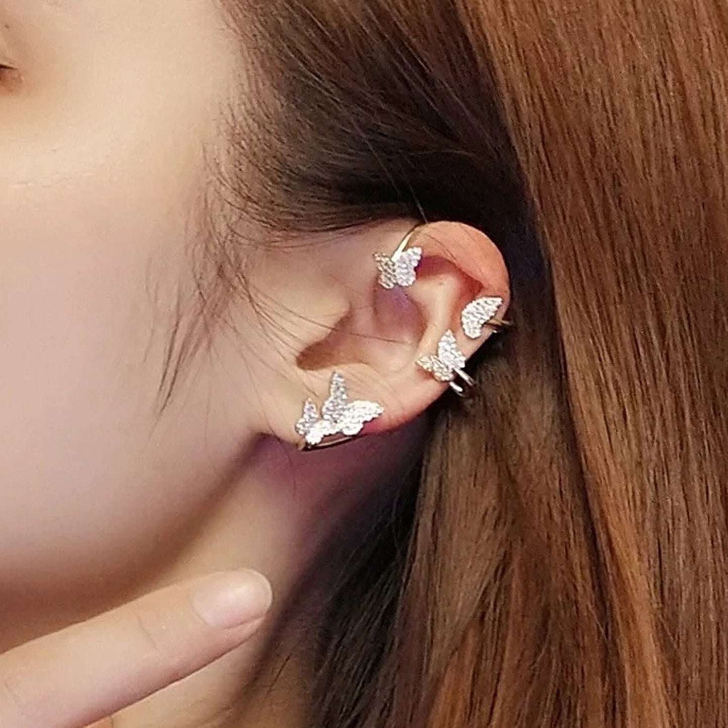 No piercing Butterfly Ear Wrap Cuff | Sparkly Conch Cartilage Climber